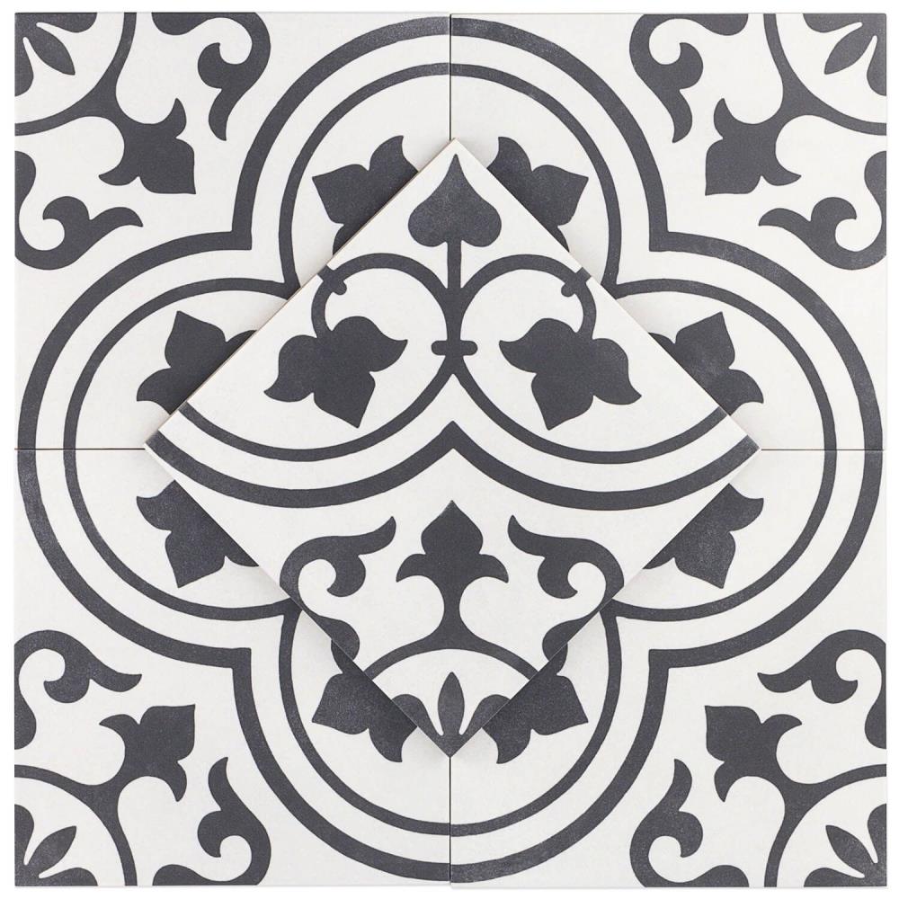 Artmore Tile EXT3RD104006 Sample- Cabello White Ornate 9-in x 9-in Matte Porcelain Encaustic Floor and Wall Tile