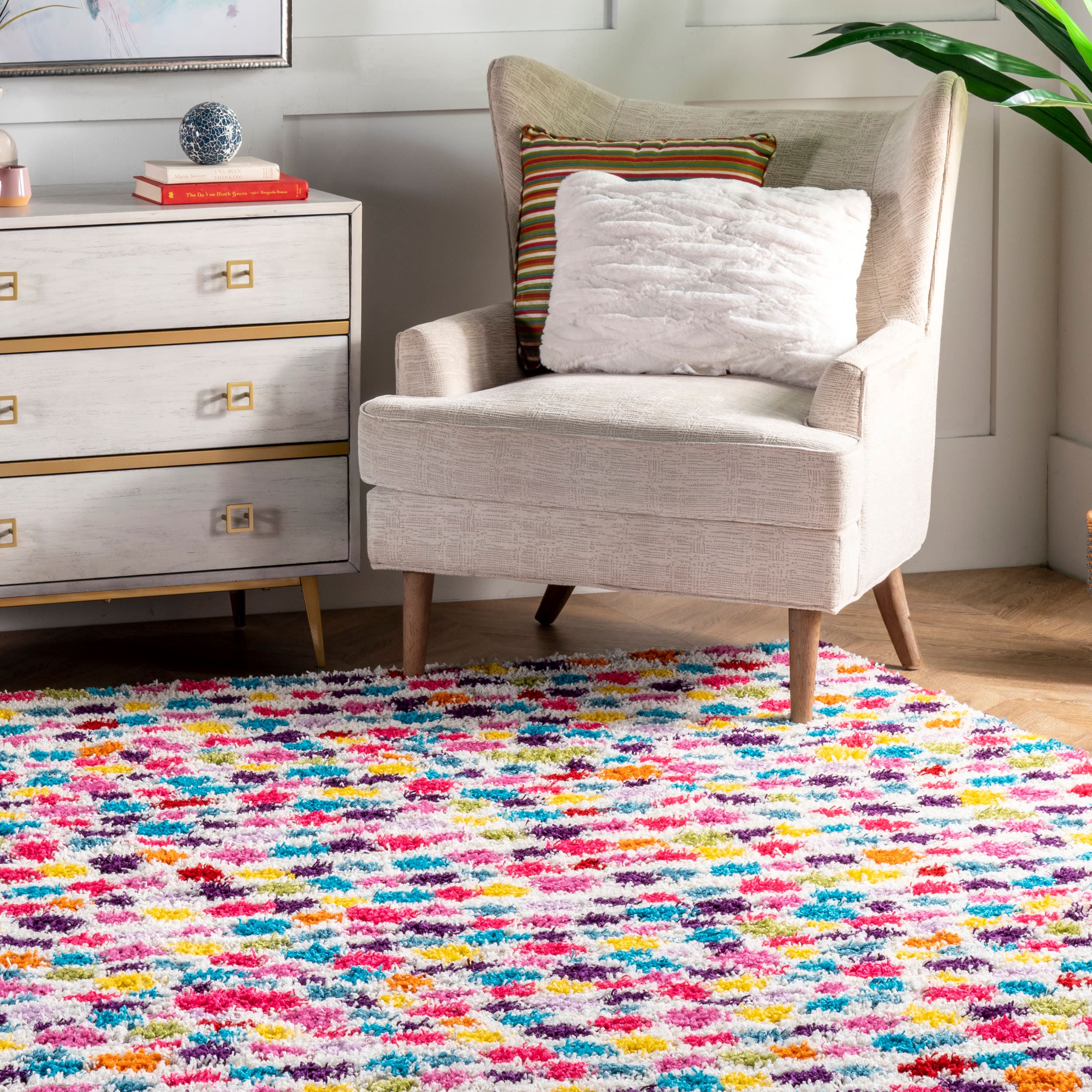 Radiance Handmade Multicolor Stripe Shag Rug 5' x 8'