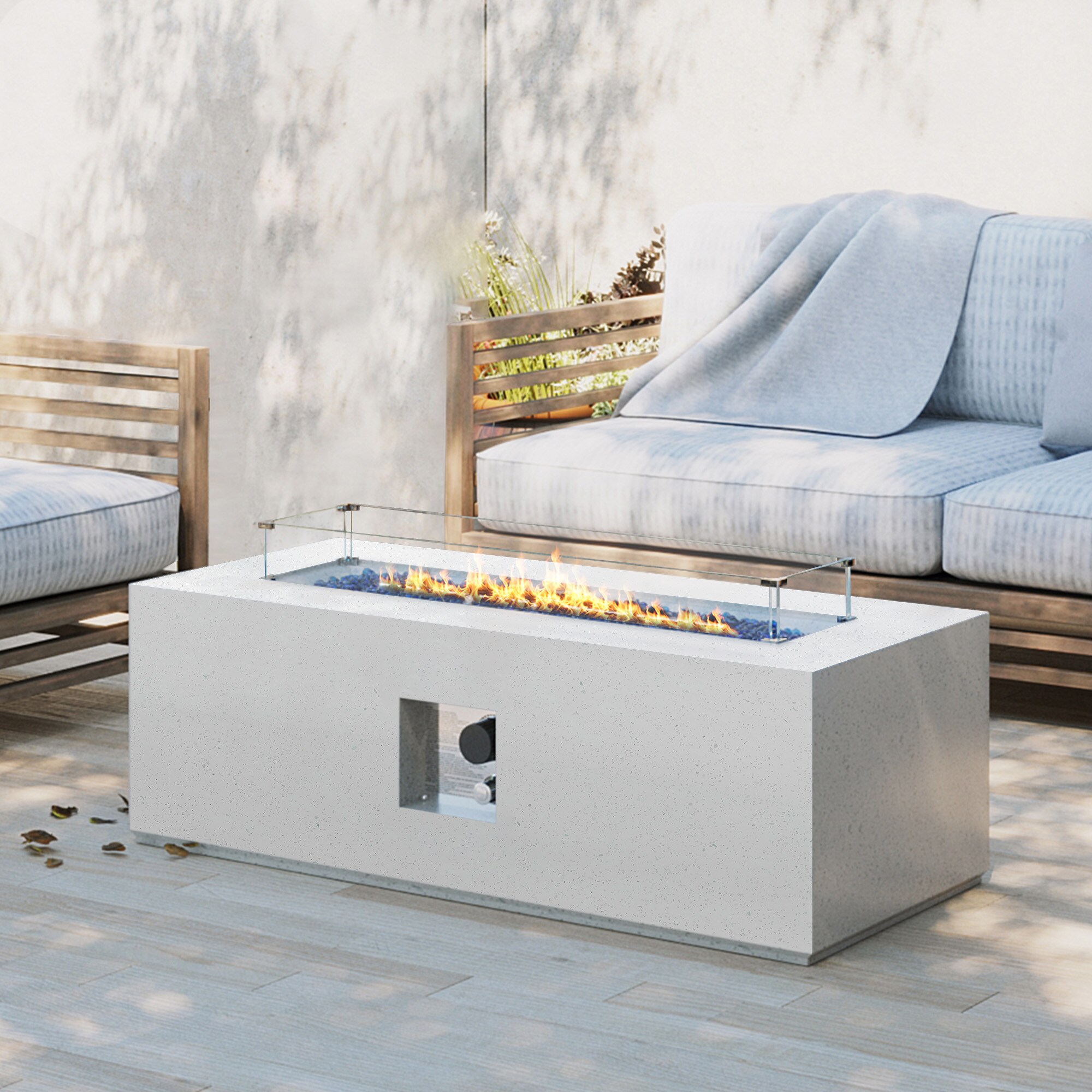 UPHA PL-42S-CFX-MB-B 42-in W Off-White Concrete Rectangle Liquid propane Fire pit table