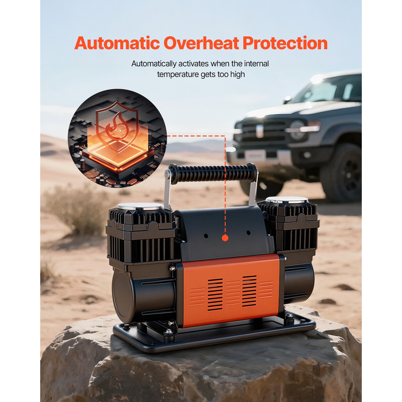 Mecale 10.6 CFM 12V Dual-Cylinder Air Compressor 150 PSI Offroad Tire ...