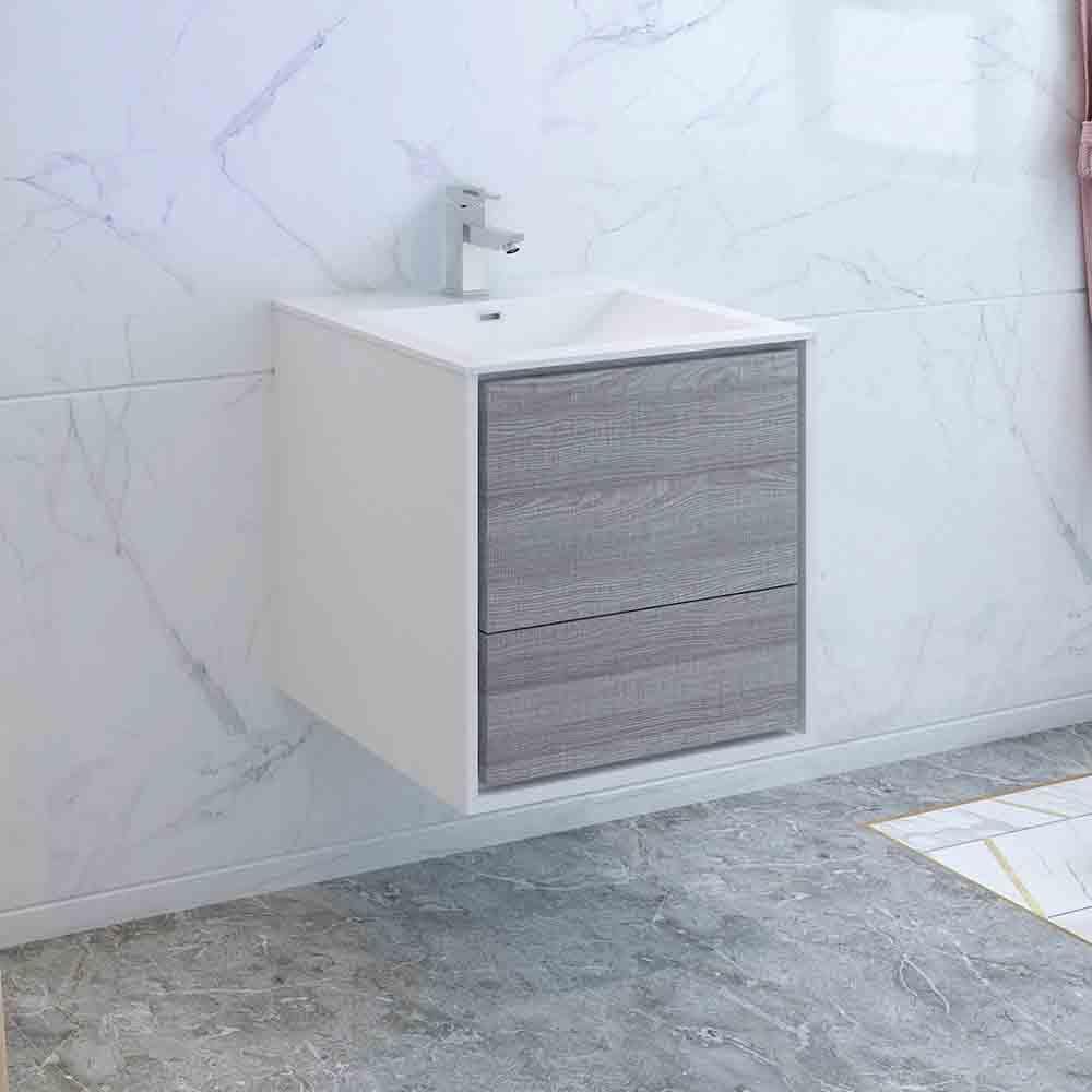 Fresca FCB9224HA-I Catania 24-in Ash Gray Single sink Floating Bathroom Vanity with White Acrylic Top
