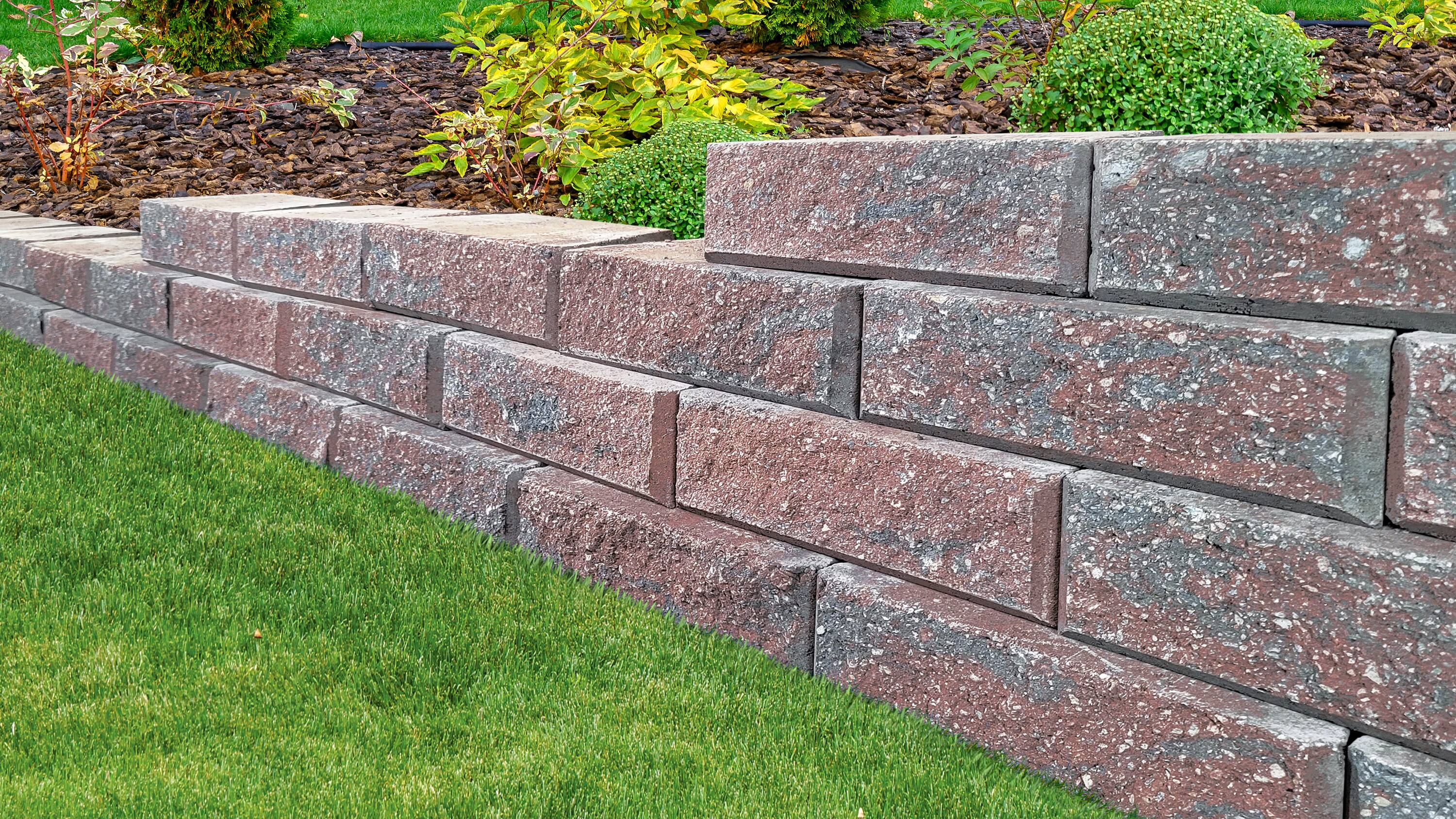 4-in H x 12-in L x 7-in D Red/Charcoal Concrete Retaining Wall Block in ...