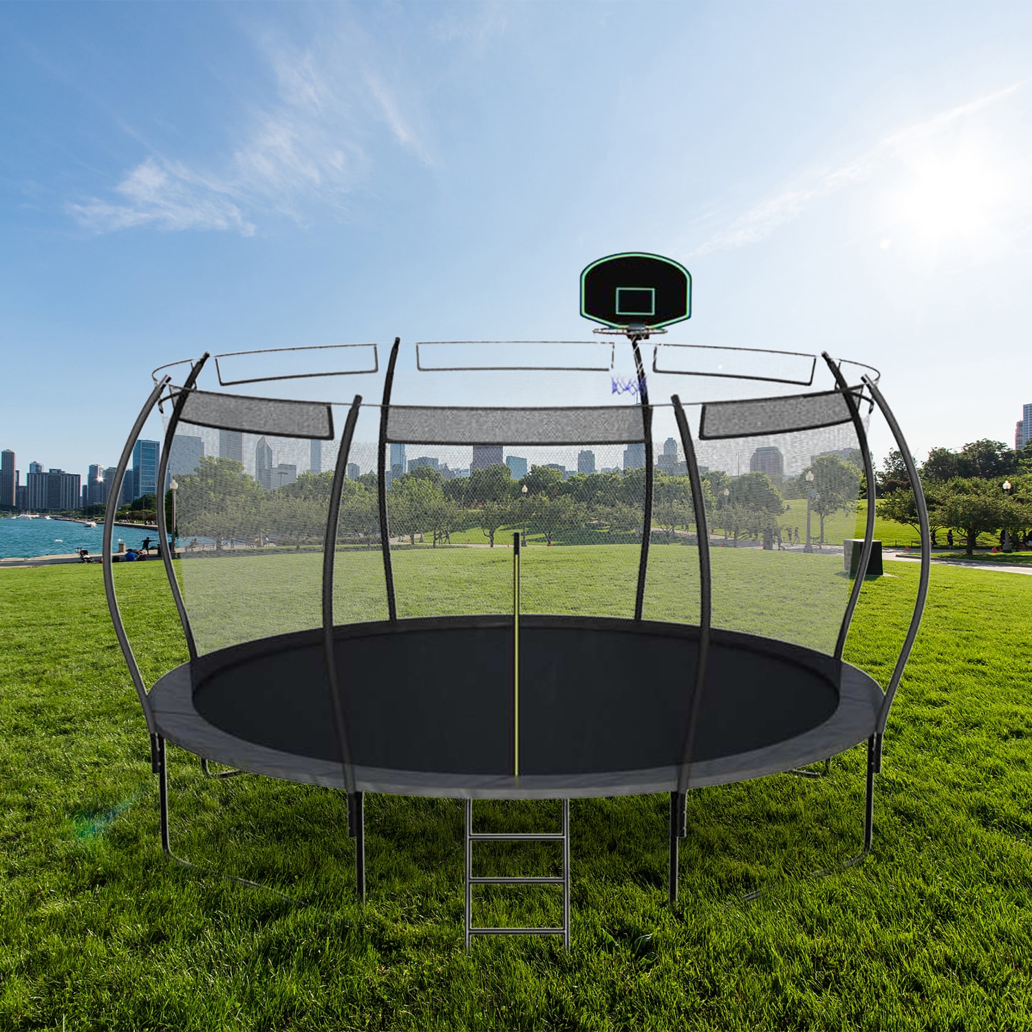 Maincraft 14FT Trampoline for Kids with Safety Enclosure Net, Ladder, Spring Cover Padding, Basketball Hoop in Trampolines department at Lowes.com