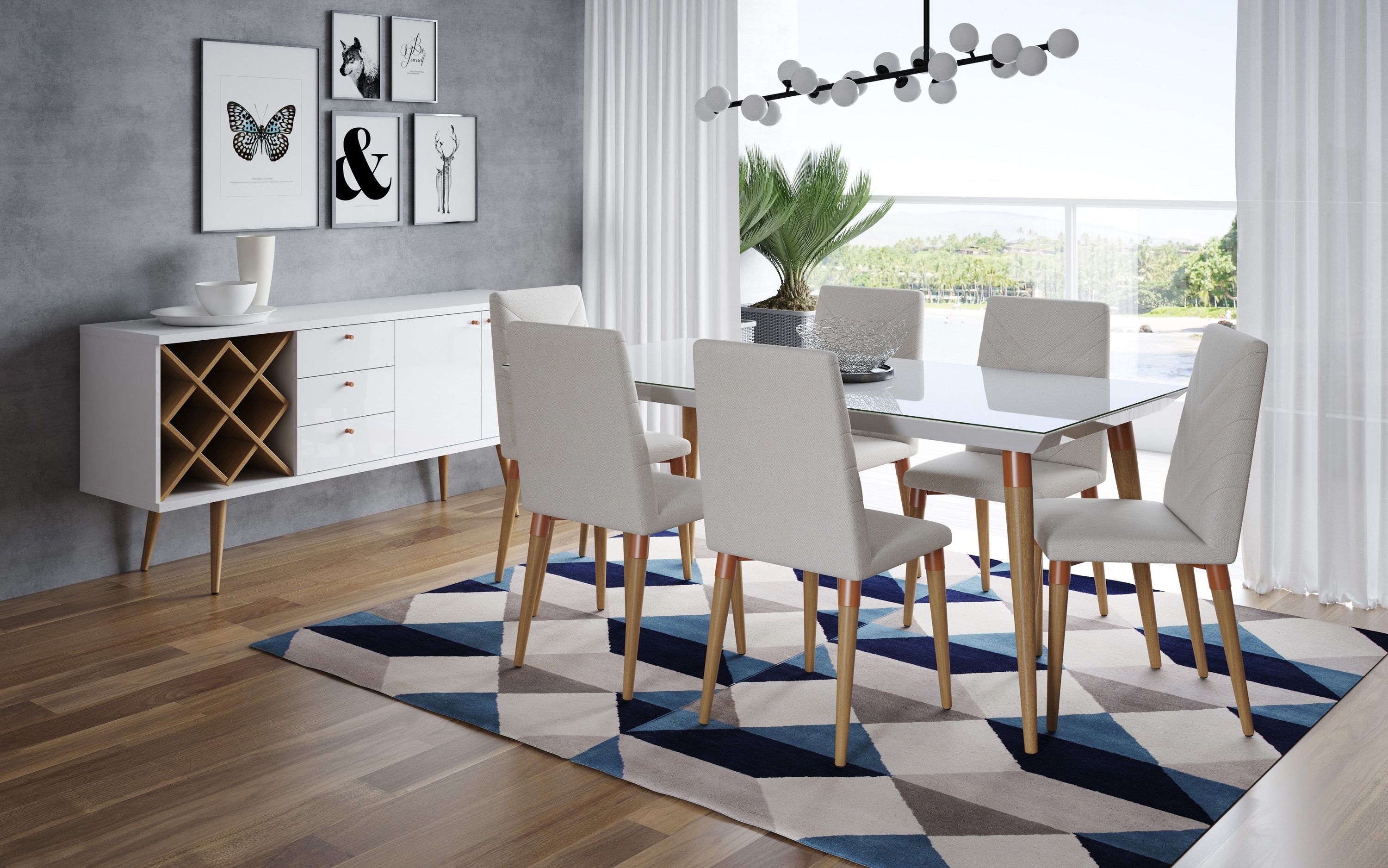 Manhattan Comfort 2-107551109251 Utopia White Gloss and Beige Contemporary/Modern Dining Room Set with Rectangular Table (Seats 6)