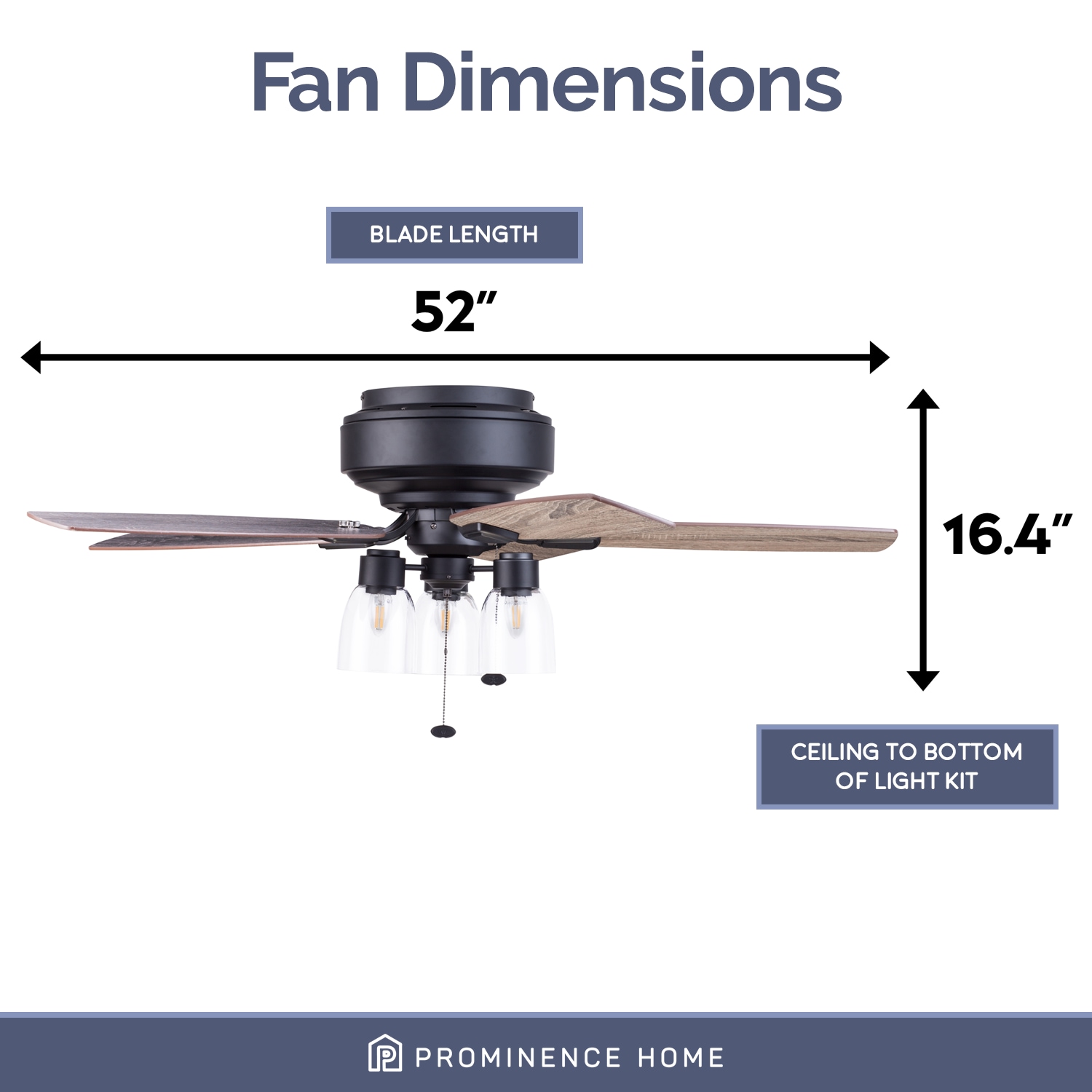 Magonia 52-Inch Matte Black and Pine Ceiling Fan with Light