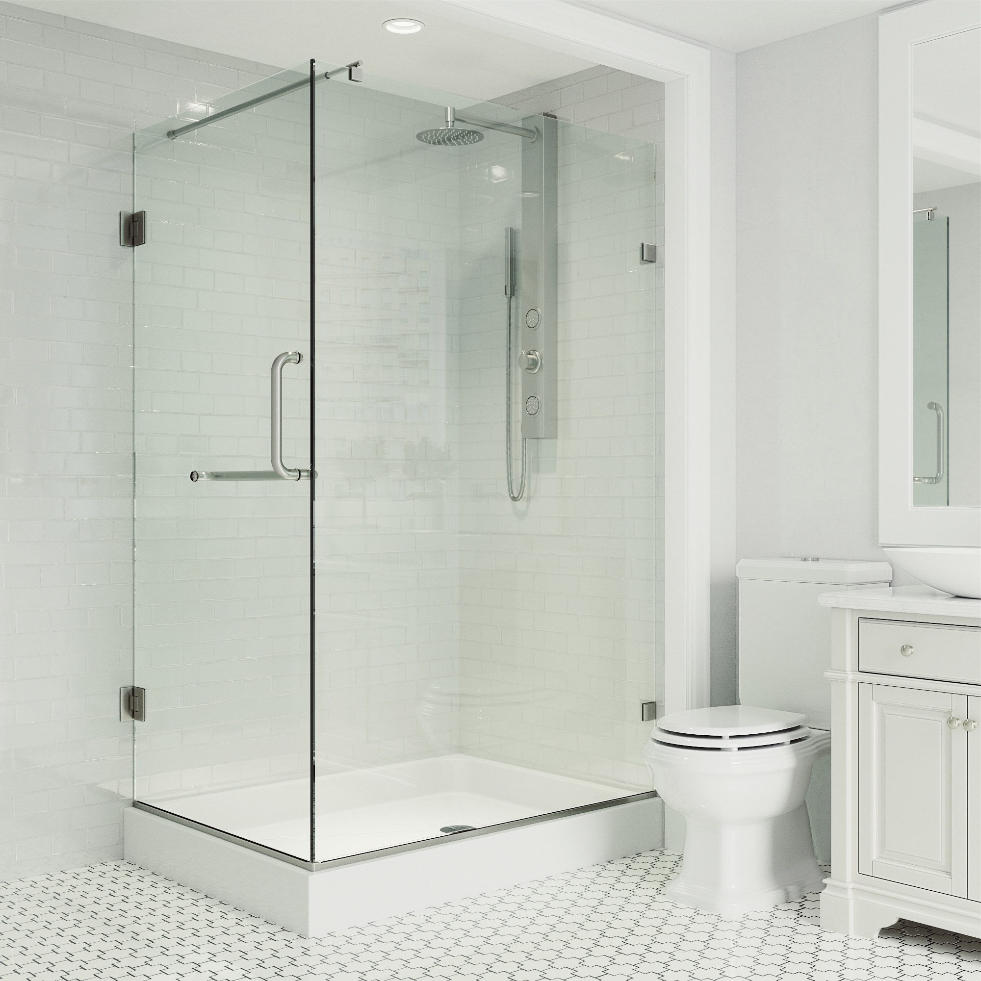 VIGO VG6012BNCL36WR Pacifica 2 -Piece 36-in W x 48-in L x 79-in H Rectangular Corner shower kit ( Right Drain) Base and Door Included Brushed nickel Hardware Included
