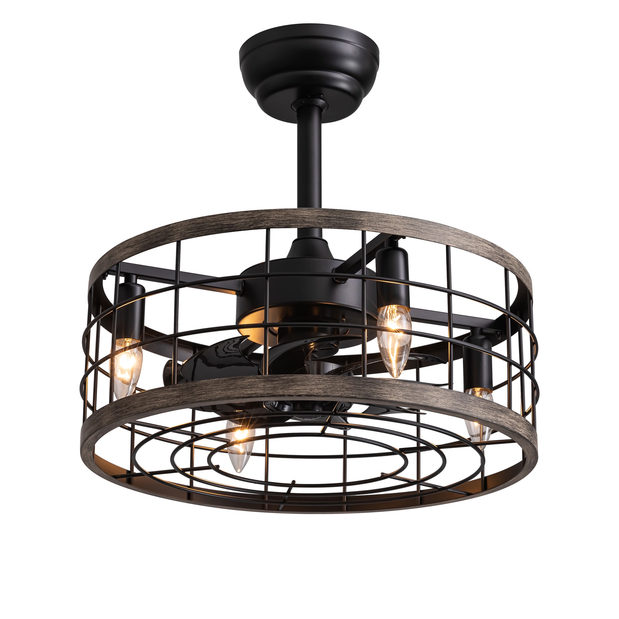 SILJOY FS6620-402 18-in Industrial Caged Ceiling Fan with Light and Remote