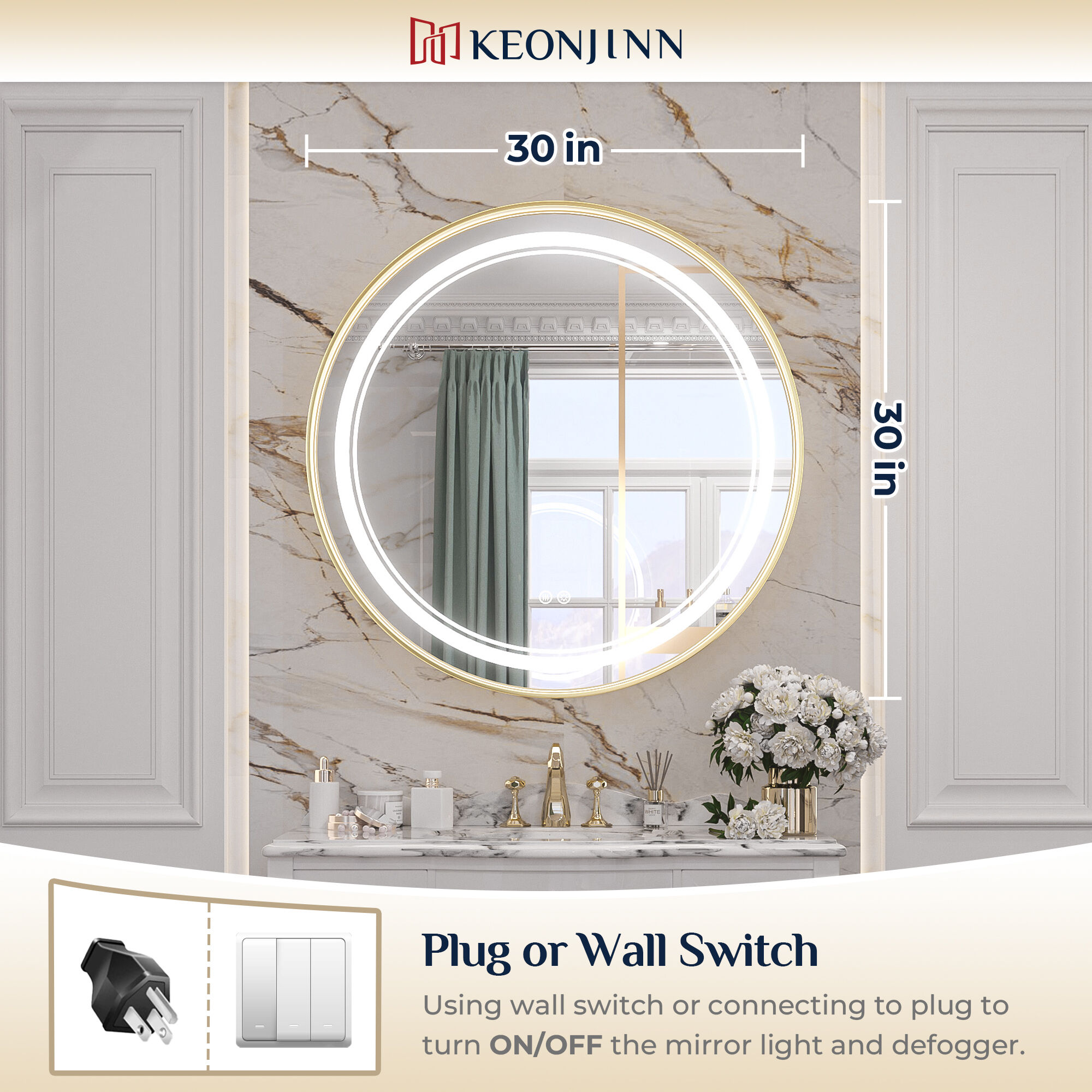 Keonjinn LW-JZ-ZG-MR76-GD Framed-Bath-Mirrors - View #2