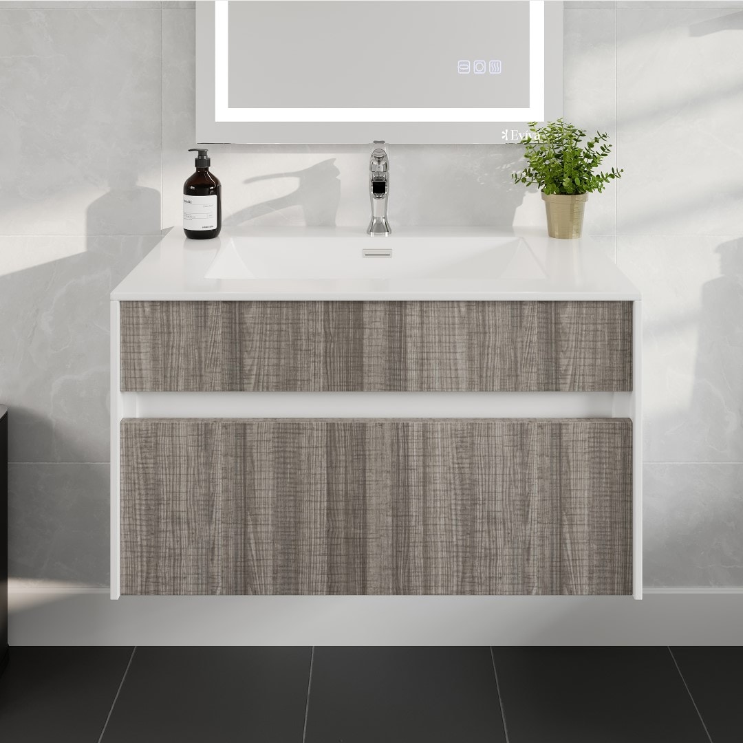 Ashy 32" Gray Laminate Wall-Mount Vanity with Acrylic Sink