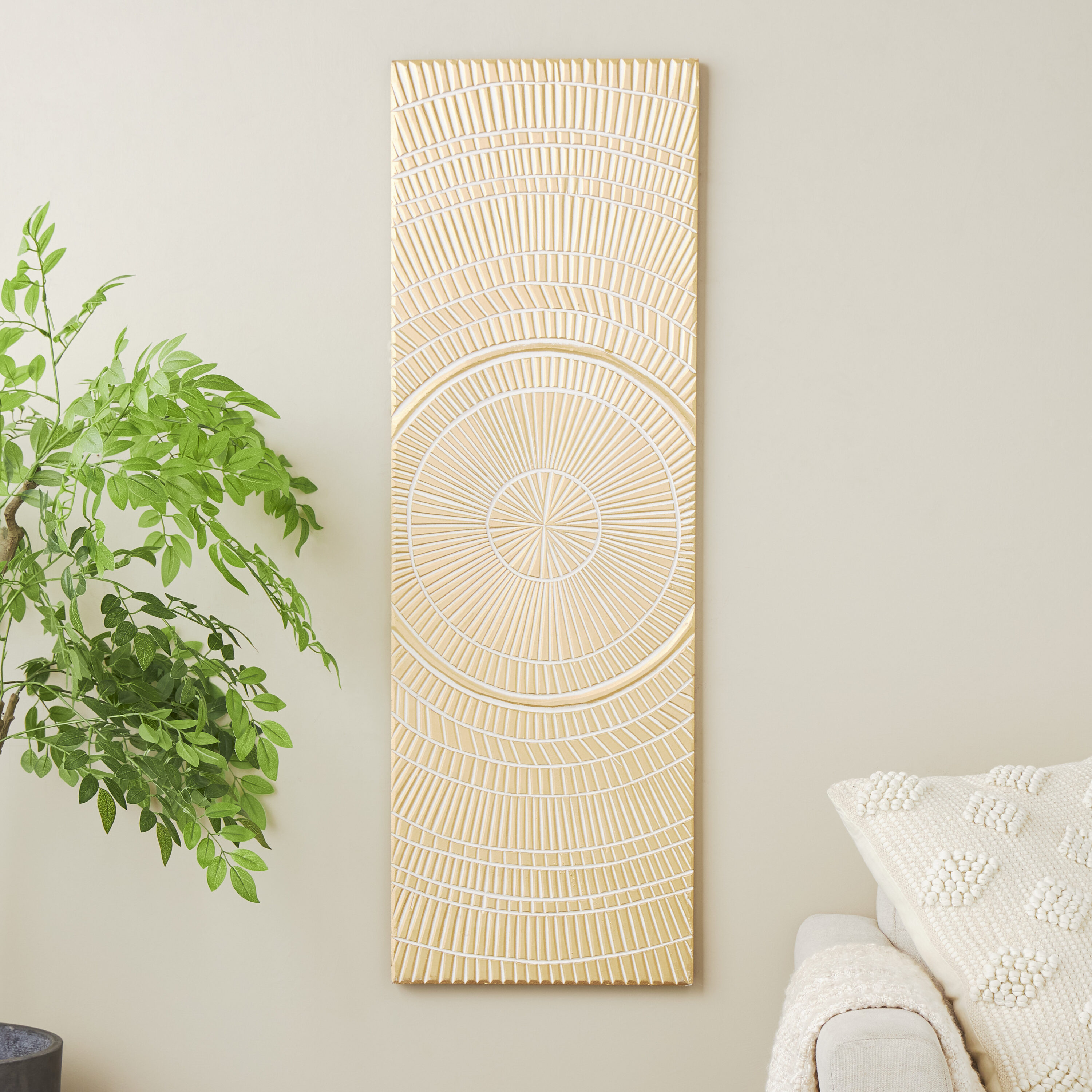 Grayson Lane 820229 16-Inches W x 48-Inches H Wood Handmade Carved Radial Abstract Wall sculpture