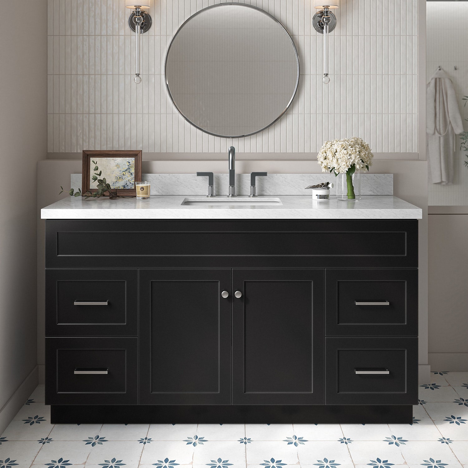 ARIEL F061SCWRVOBLK Hamlet 61-in Black Undermount Single sink Bathroom Vanity with Carrara White Marble Marble Top