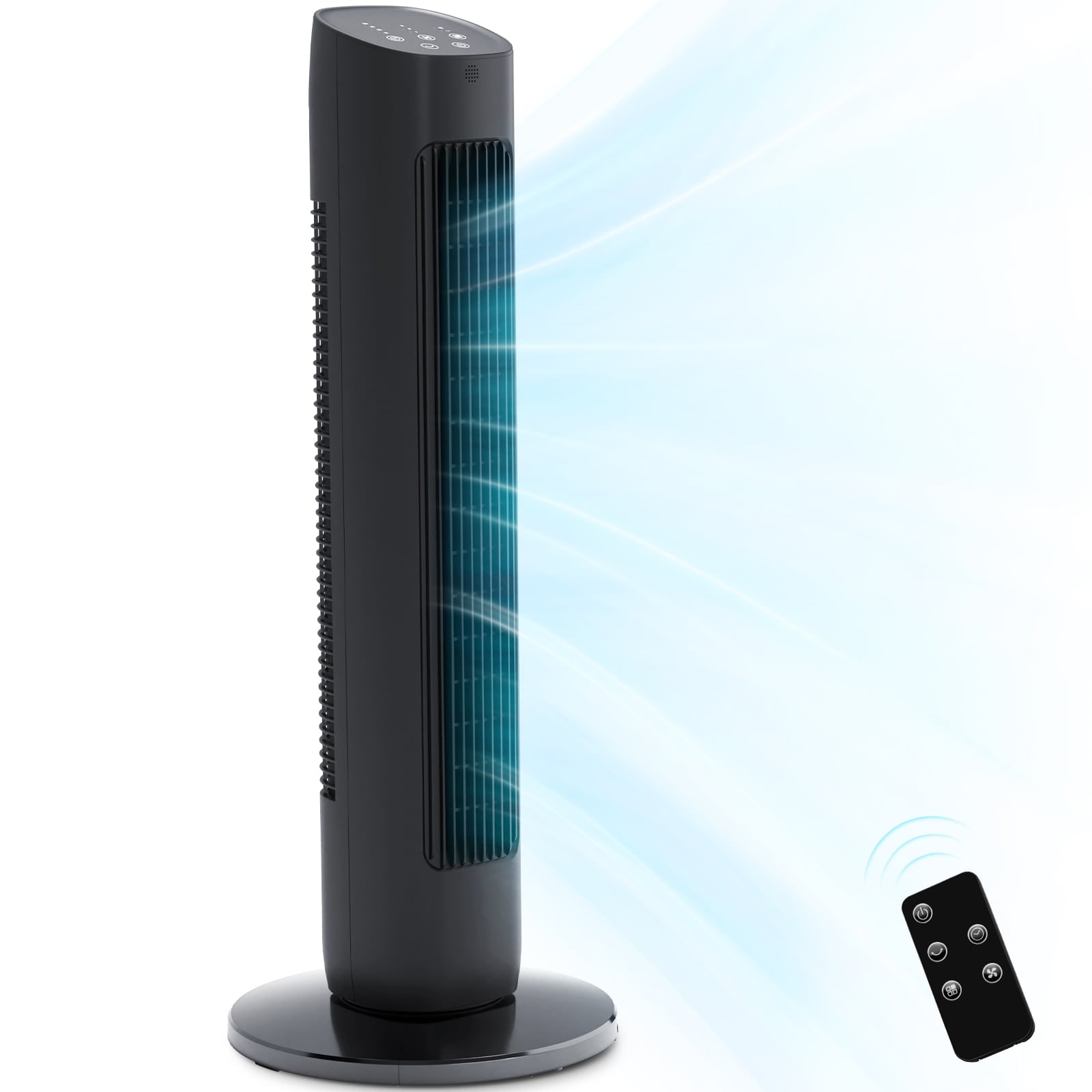 COWSAR LS53FAN21BK 30.71-in 120 -Volt Indoor Black Oscillating Tower Fan with Remote Battery(s) Included and