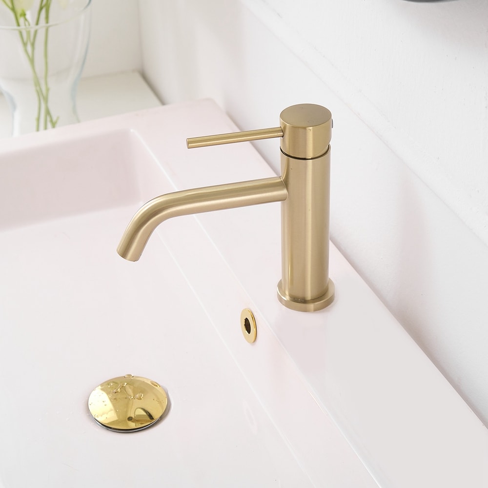 BWE Brushed Gold Single Hole 1-Handle Bathroom Sink Faucet with Drain ...
