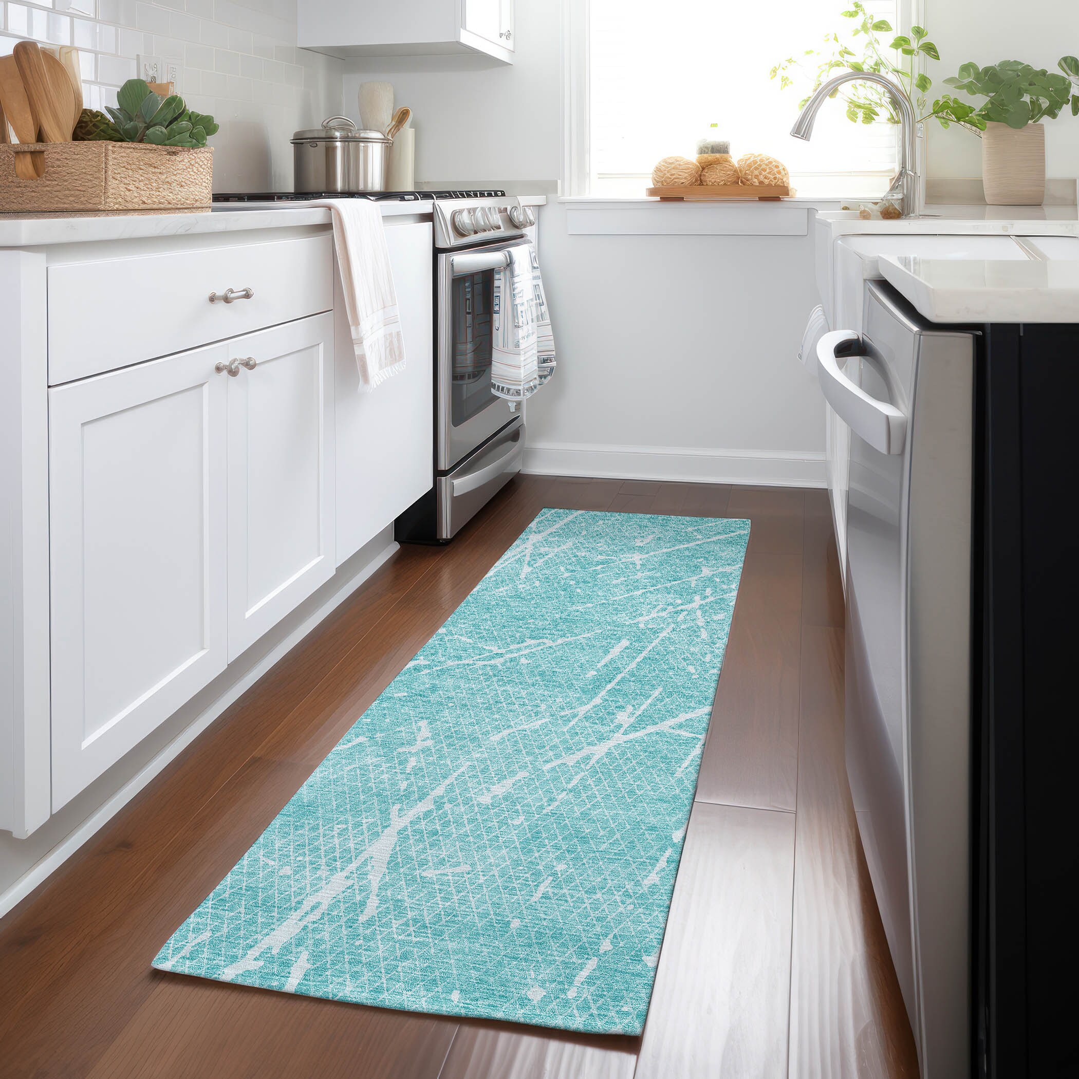 Addison Rugs ACN628TE2X8 Chantille ACN628TE 2 x 7 (ft) Polyester Teal Rectangular Indoor/Outdoor Geometric Machine washable Runner rug