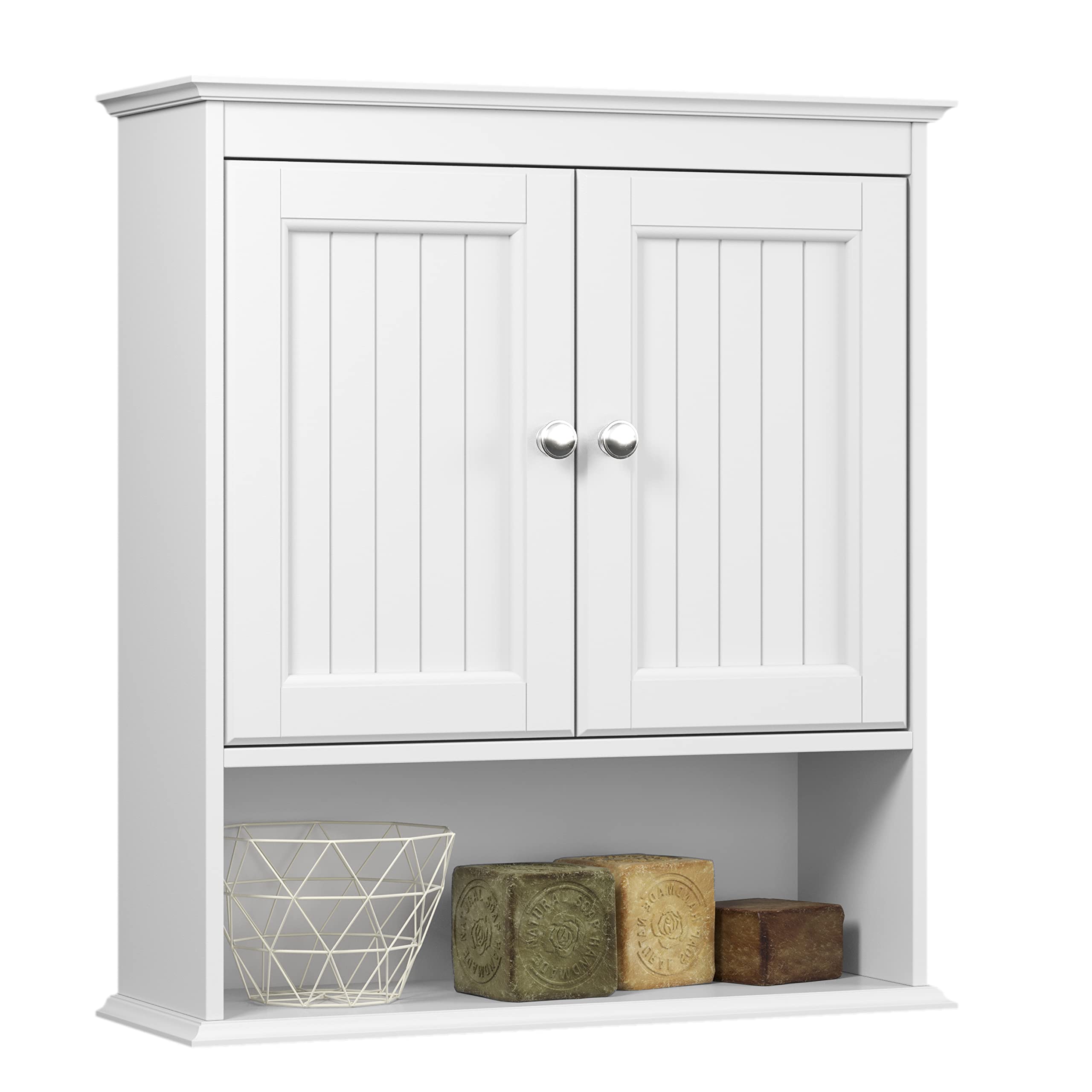 Lovav Bathroom Wall Cabinet White Over Toilet Storage Shelves Wood Mounted