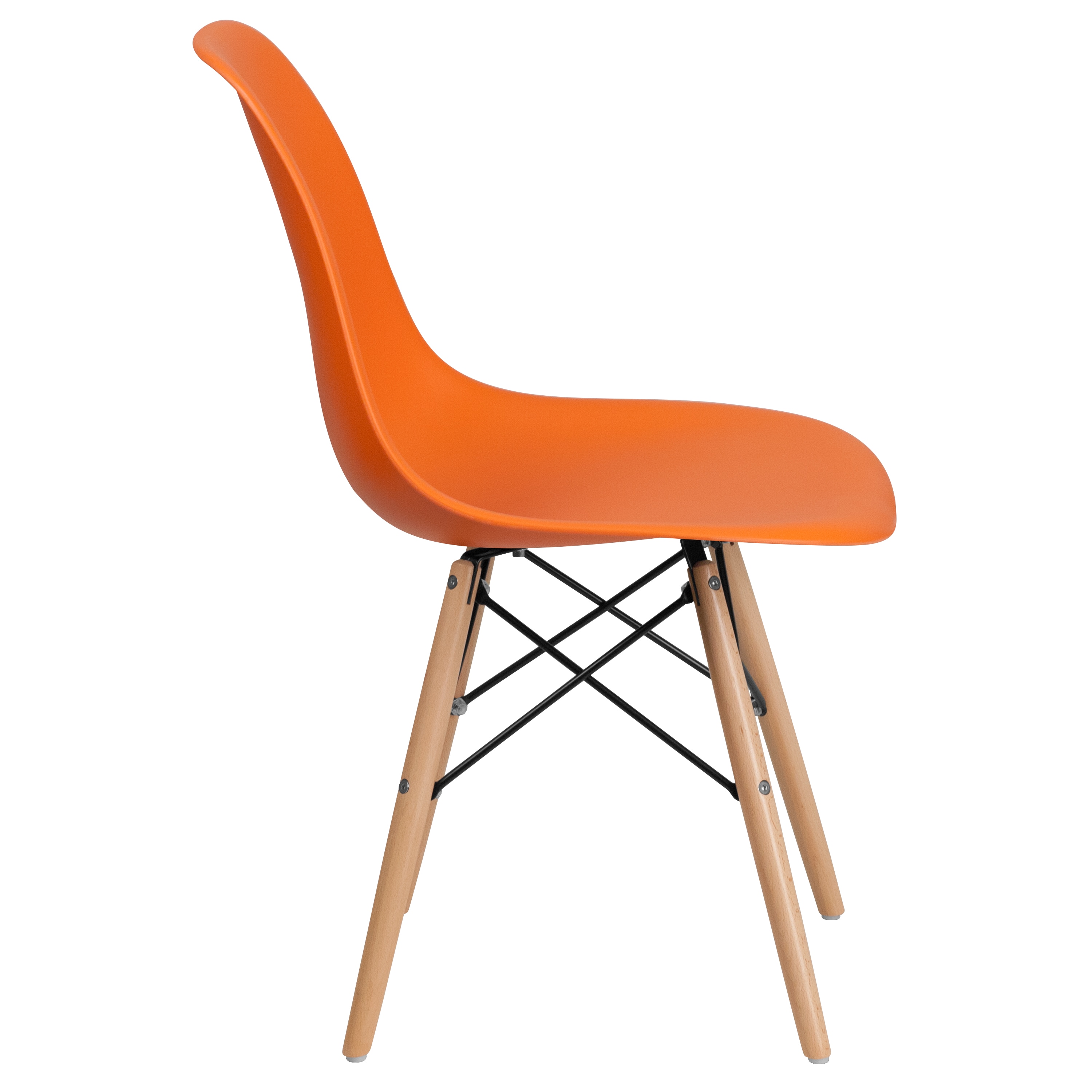 Mid-Century Modern Orange Plastic Side Chair with Wooden Legs