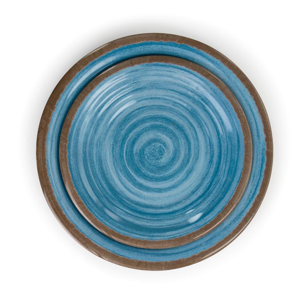 Rippled Tides Blue and Brown Melamine 12-Piece Dinnerware Set