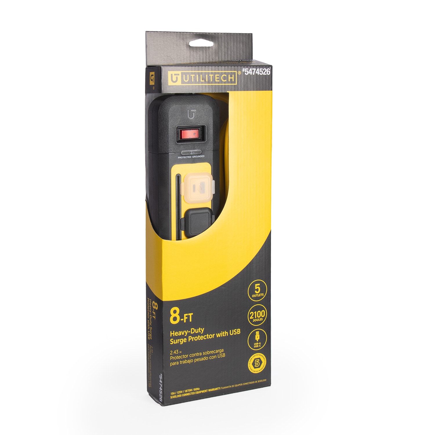 Utilitech 8-ft 6 -Outlet 2250 Joules 1875 -Watts 1875VA Multiple colors/finishes Indoor USB AC Surge Protector #LTS-BJ31
