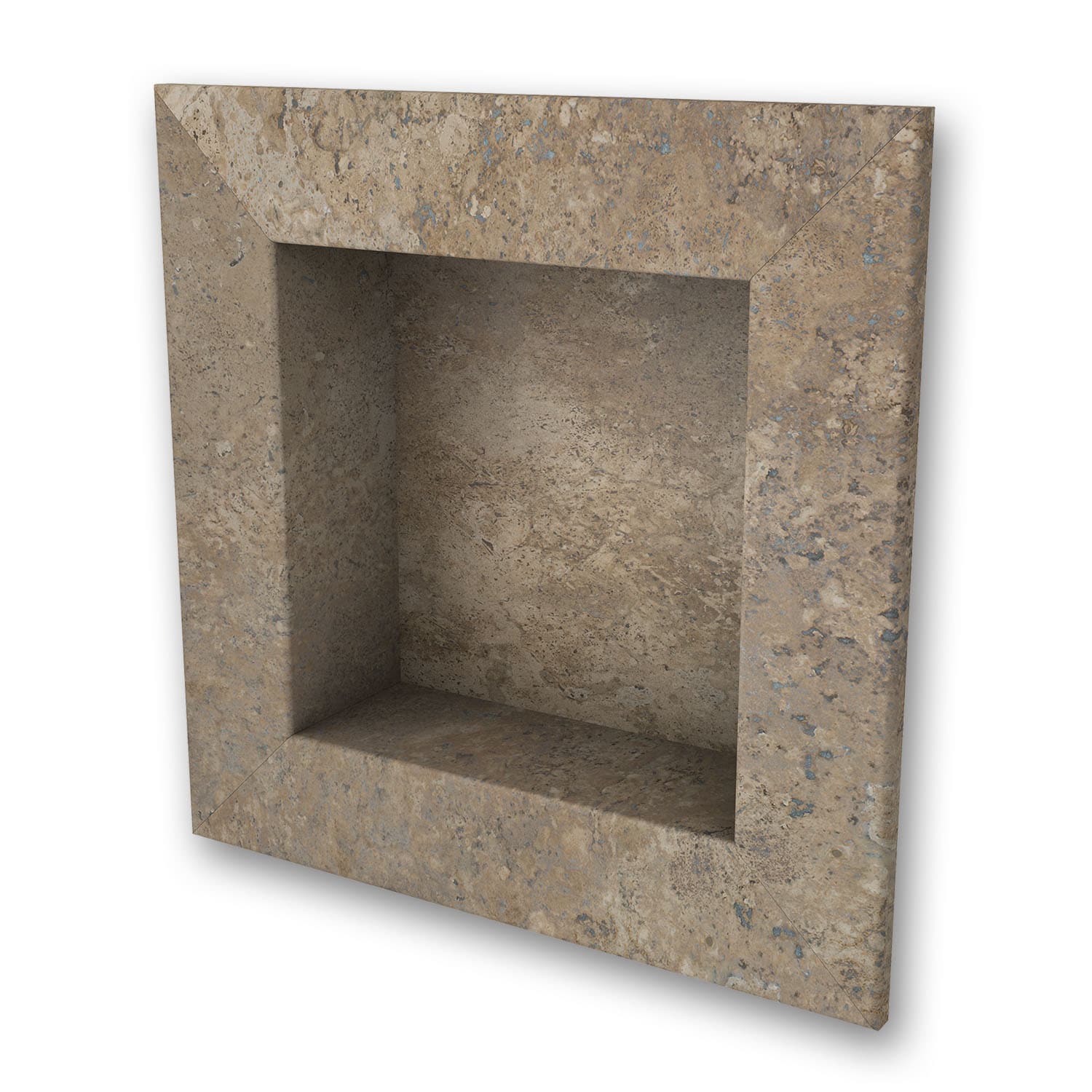 FlexStone FLXRSC1717MT 17 in x 17 in Square Recessed Shampoo Caddy in Mocha Travertine