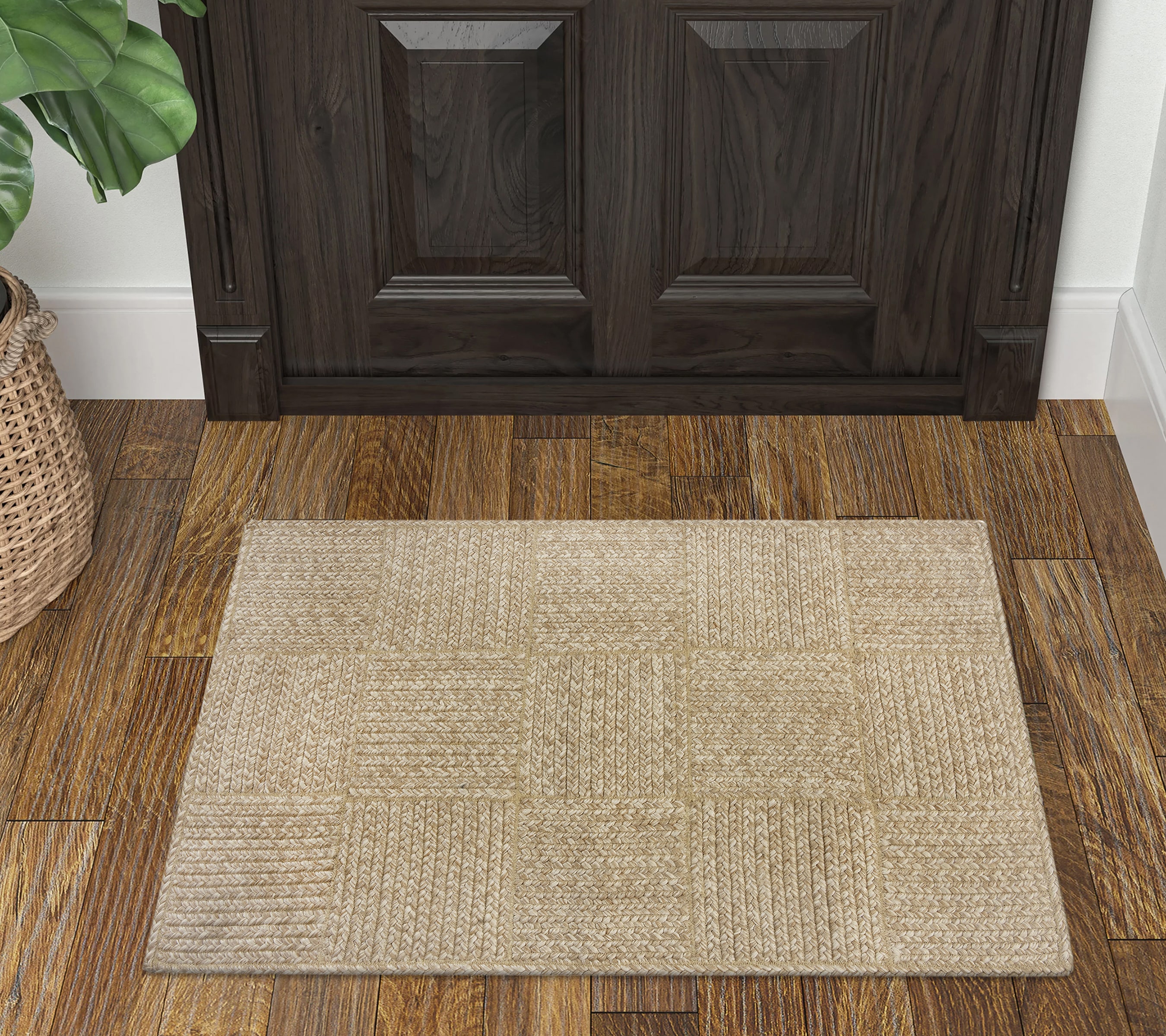 allen + roth 35185 2 x 3 (ft) Braided Polypropylene Natural Rectangular Indoor/Outdoor Solid Throw rug