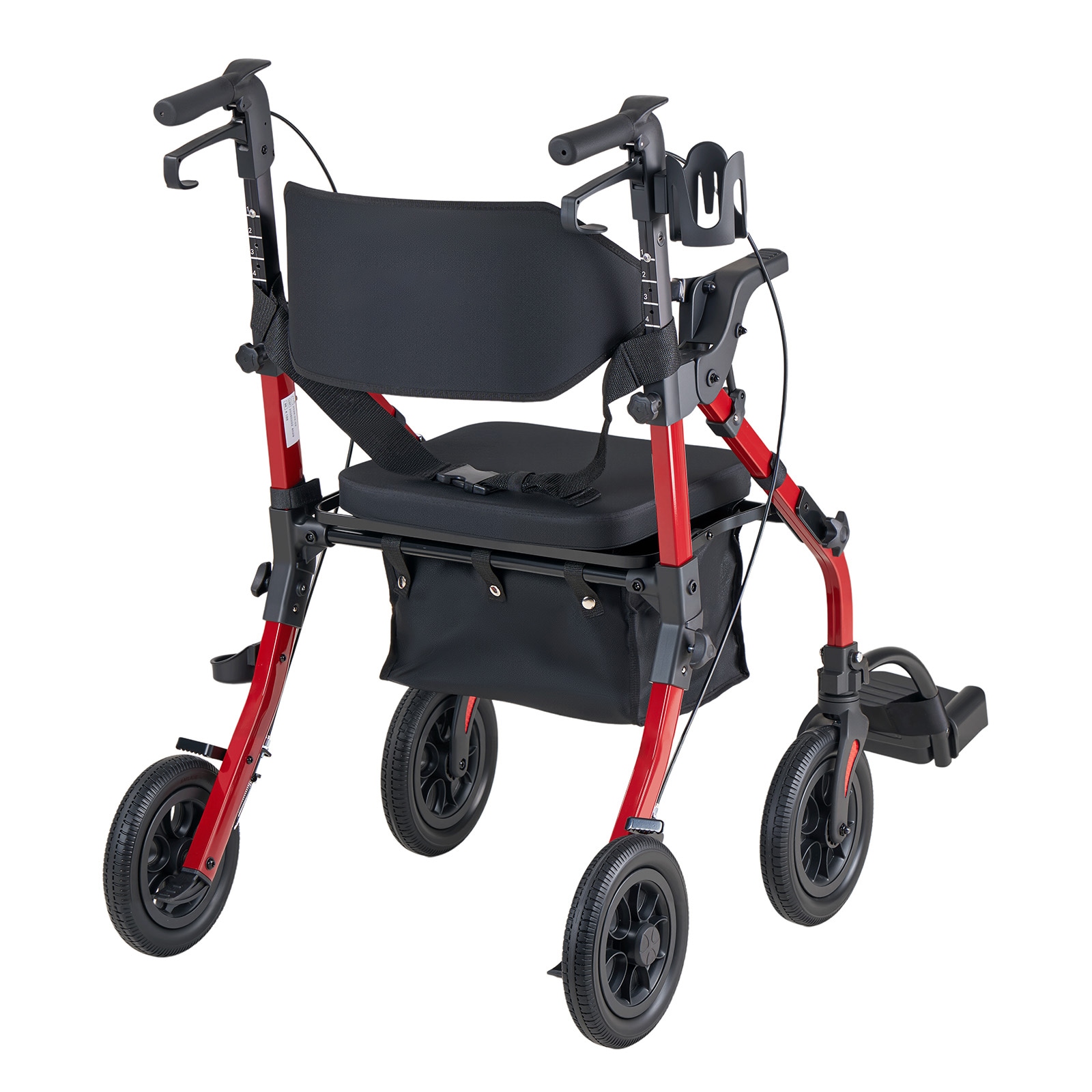 VEVOR 2-in-1 Rollator Walker and Transport Chair for Seniors Foldable Rolling Walker Wheelchair Lightweight Aluminum Mobility Walking Aid with Solid PU Wheels Cup and Cane Holder - Supports 300LBS