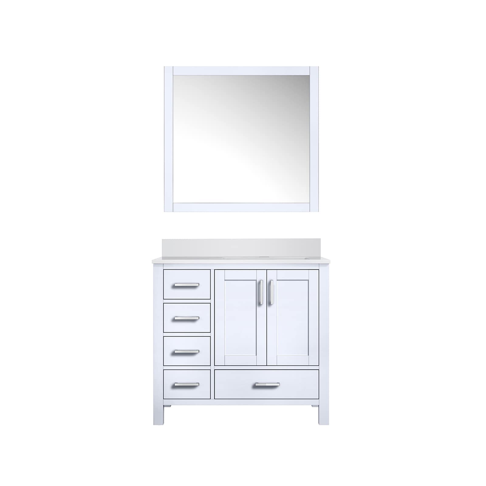 Lexora LVJ36SA310R Jacques 36-in White Undermount Single Sink Bathroom Vanity with White Cultured Marble Top (Mirror Included)