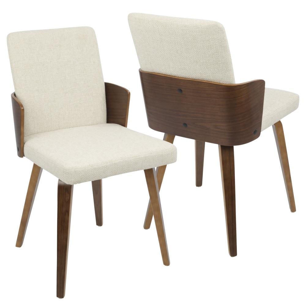 LumiSource CH-CRML WL+CR2 2 Carmella Midcentury Walnut, Cream Fabric Accent Chair