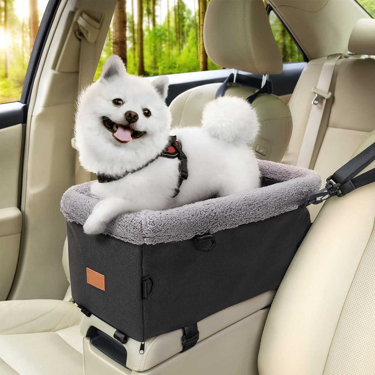 Aoibox LADS0917037 Dog Car Seat for Small Pets with Metal Frame Double Protection Seat Belts Washable Cushion Safety Leash and Storage Pocket