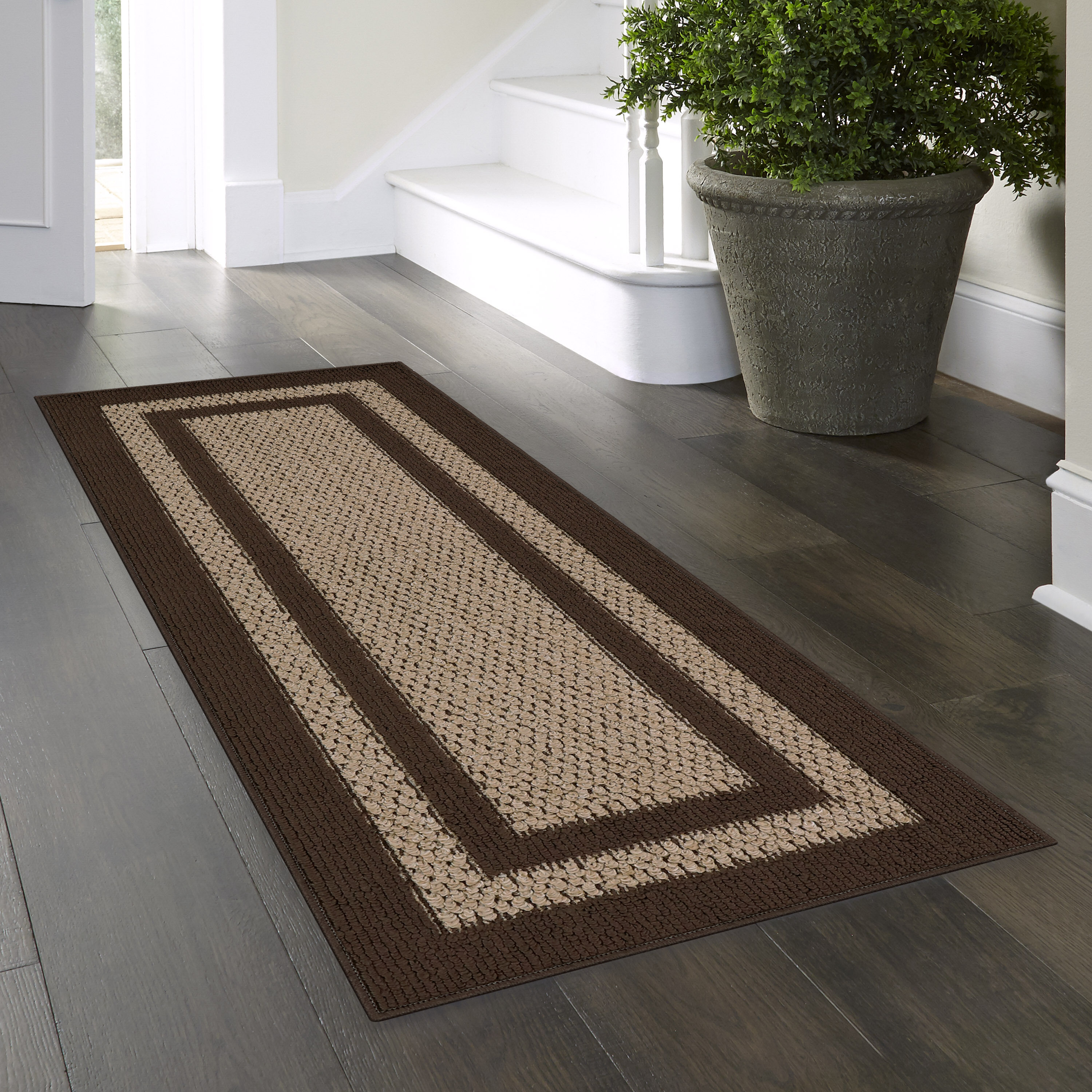 Light Brown and Black Cotton Knitted Mat floor mats and door mats