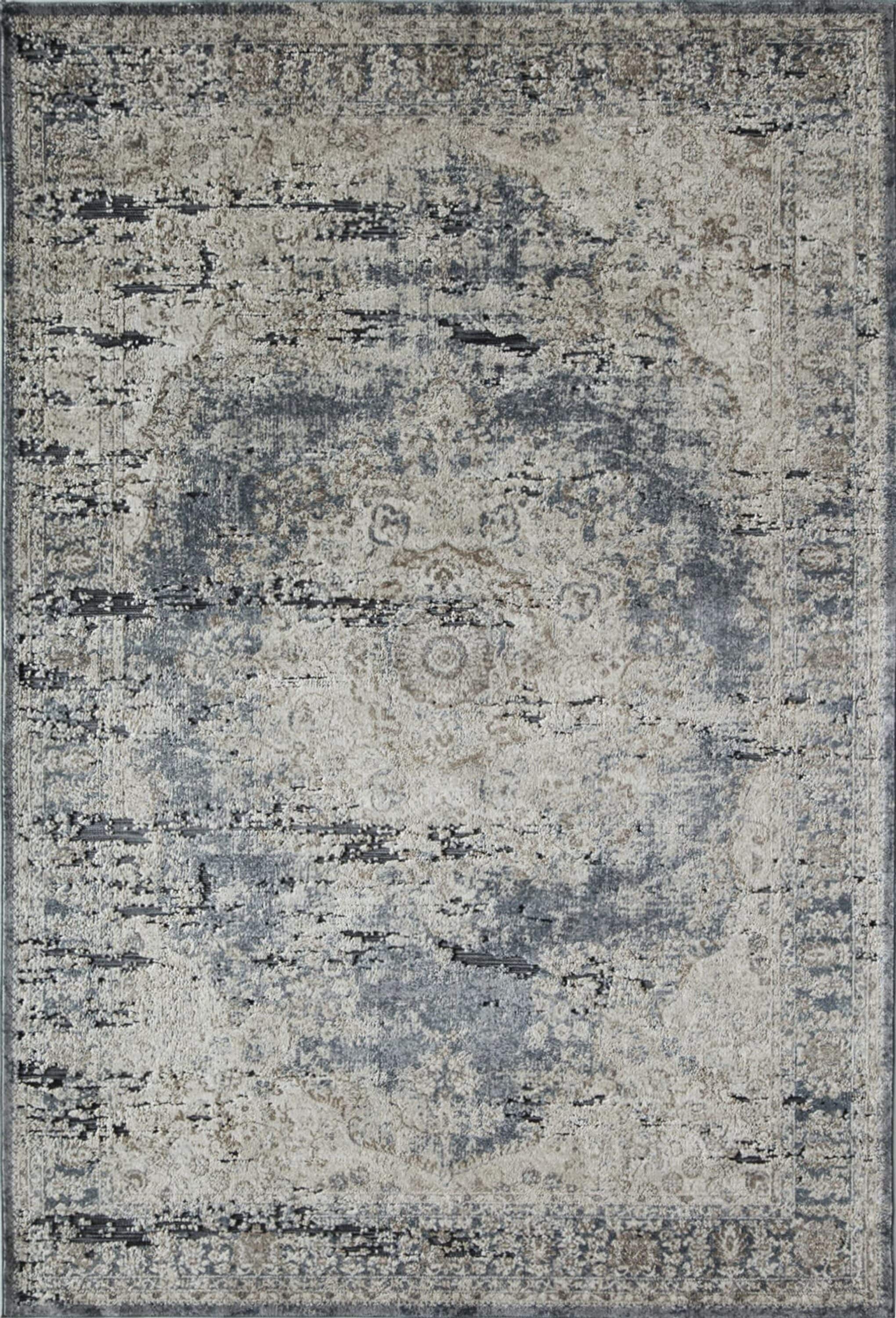 Blue and Beige Abstract Chenille Area Rug 2'3" x 8'