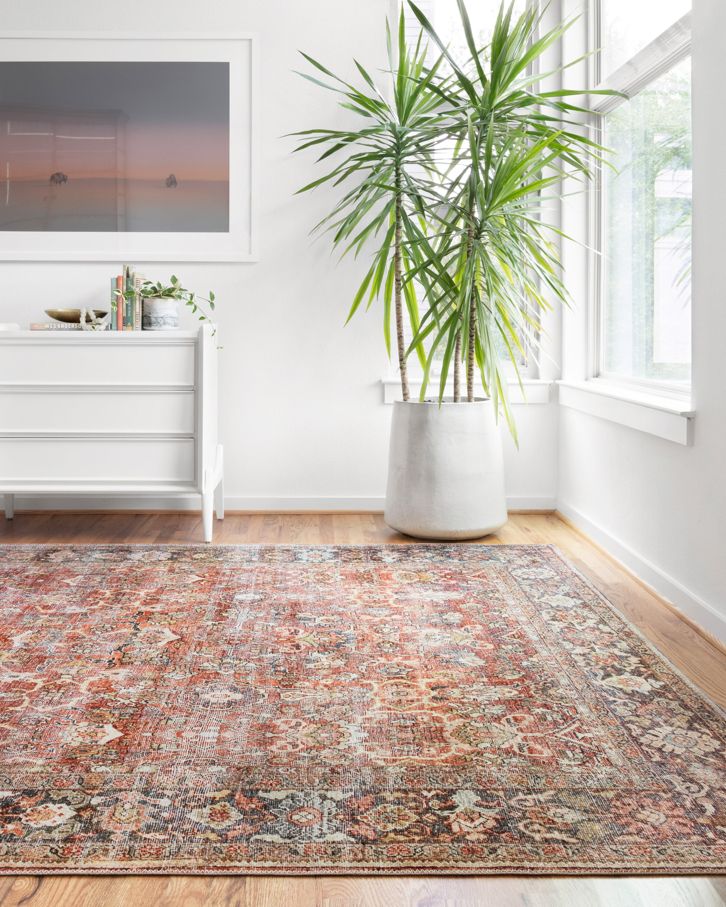 Layla Red and Marine Distressed Bohemian Runner Rug