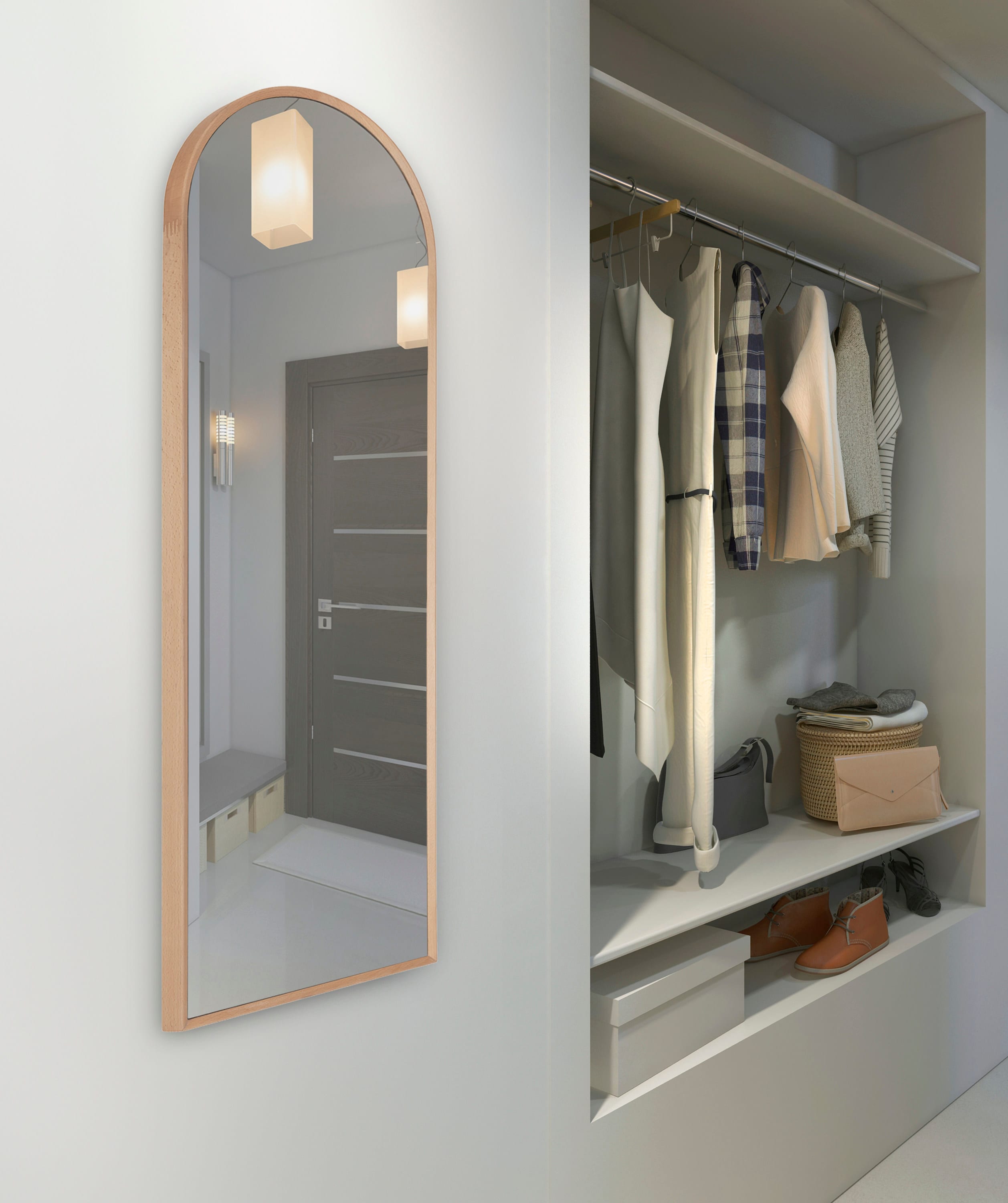 Nordlund Solid Beechwood Full-Length Arch Wall Mirror in Rustic Brown