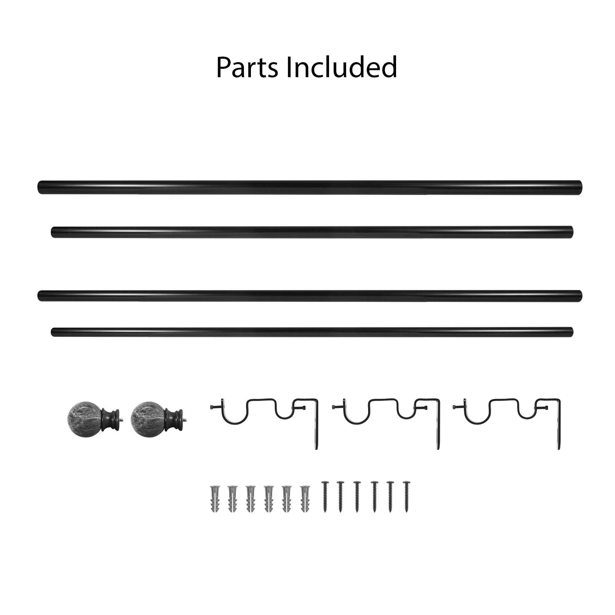 Adjustable Antique Silver Double Curtain Rod Set with Grey Marble Finials