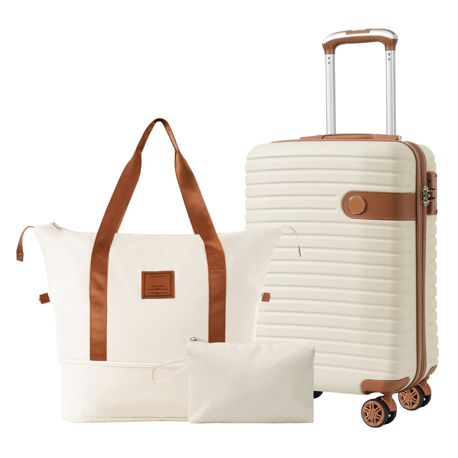 MooxvMoo - 3 Piece Luggage Sets 20 inch Carry on Luggage (Cream)