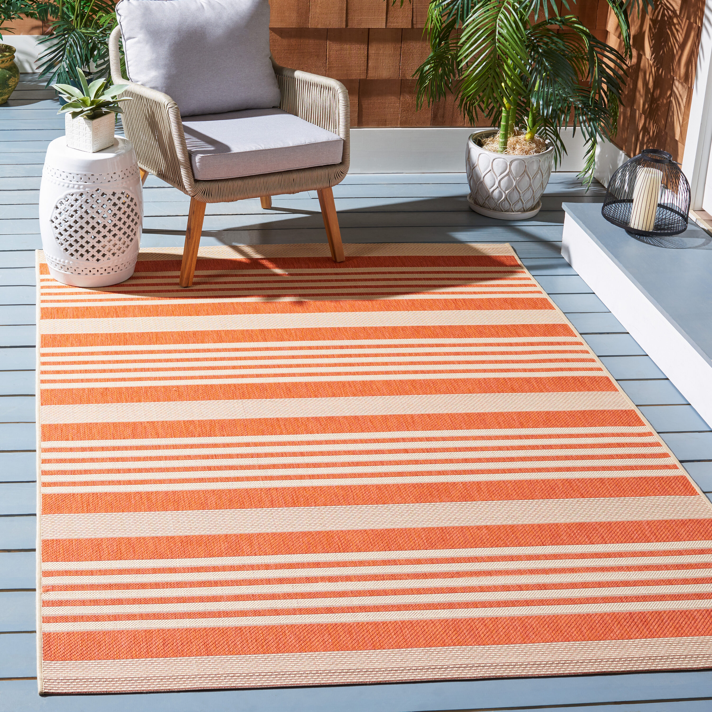Safavieh CY6062-241-2 Courtyard 2 x 4 (ft) Loomed Synthetic Terracotta/Beige Rectangular Indoor/Outdoor Stripe Area rug