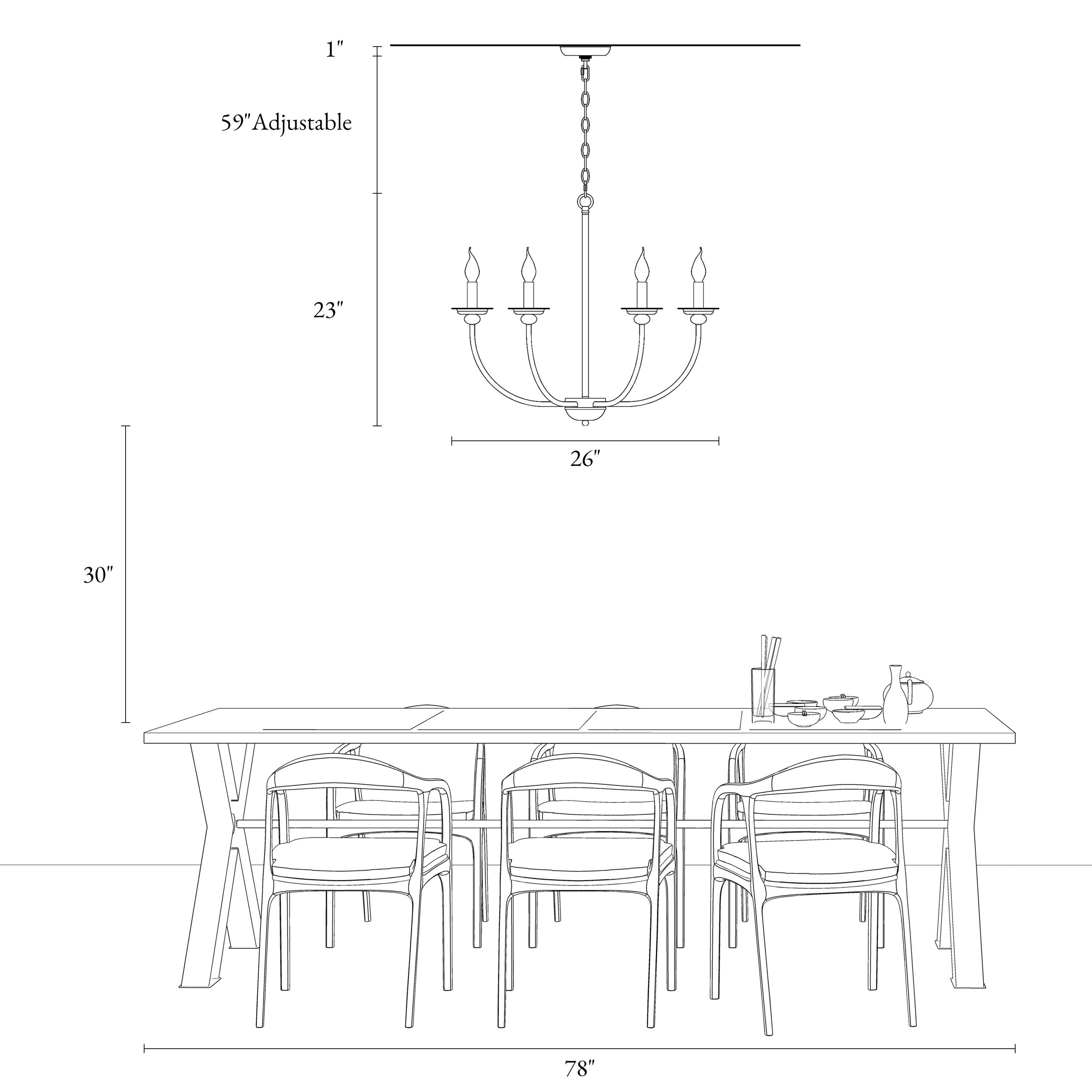 Matte Black Wrought Iron 6-Arm Adjustable Chandelier