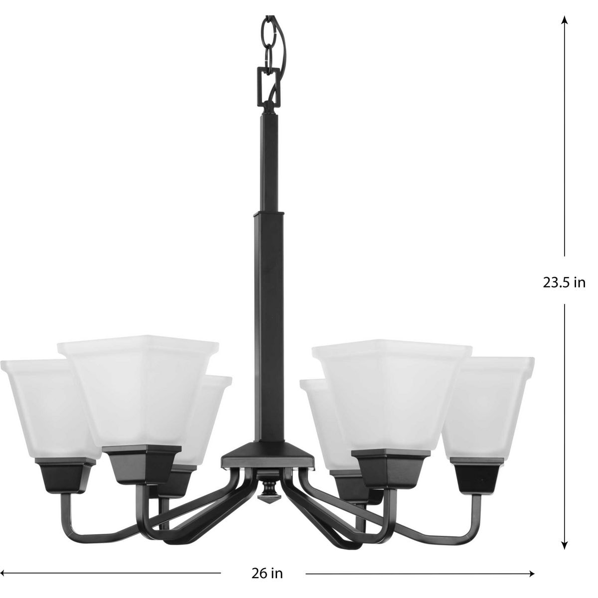 Matte Black 6-Light Chandelier with Etched Glass Shades