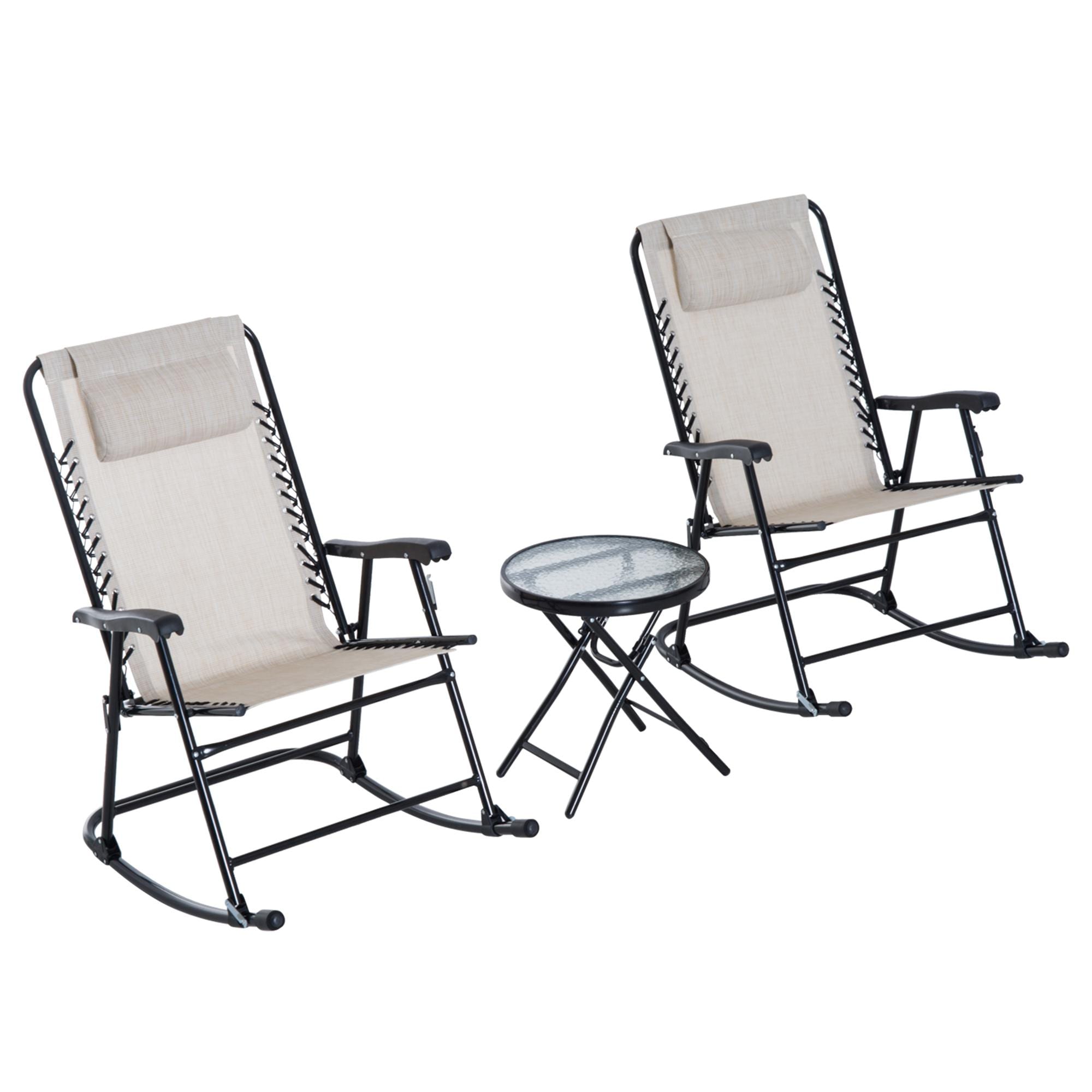 Bayfeve BFAOS-4209-GZB Outdoor Rocking Chair Set Set of 2 Black Metal Frame Rocking Chair with Off-white Sling Seat