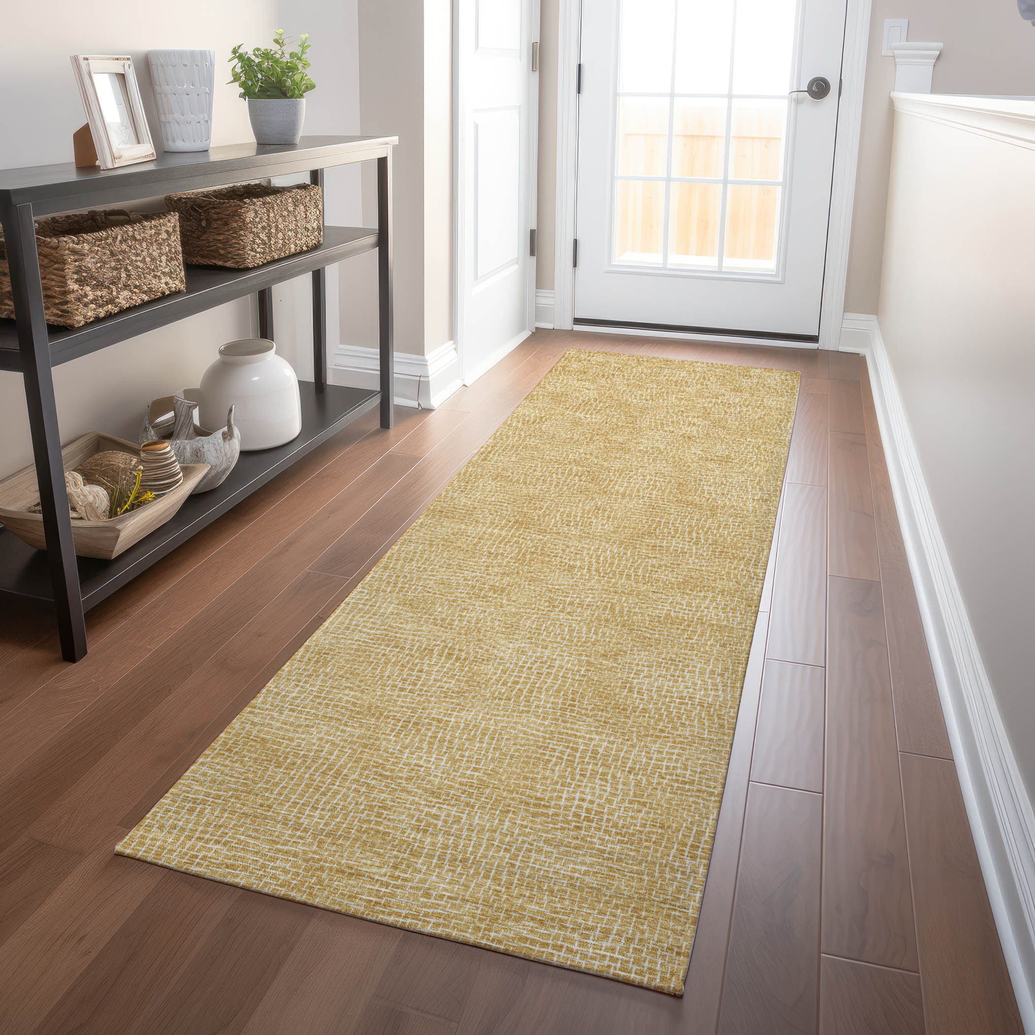 Addison Rugs ACN1057GO2X8 Chantille ACN1057GO 2 x 7 (ft) Polyester Gold Rectangular Indoor/Outdoor Geometric Machine washable Runner rug