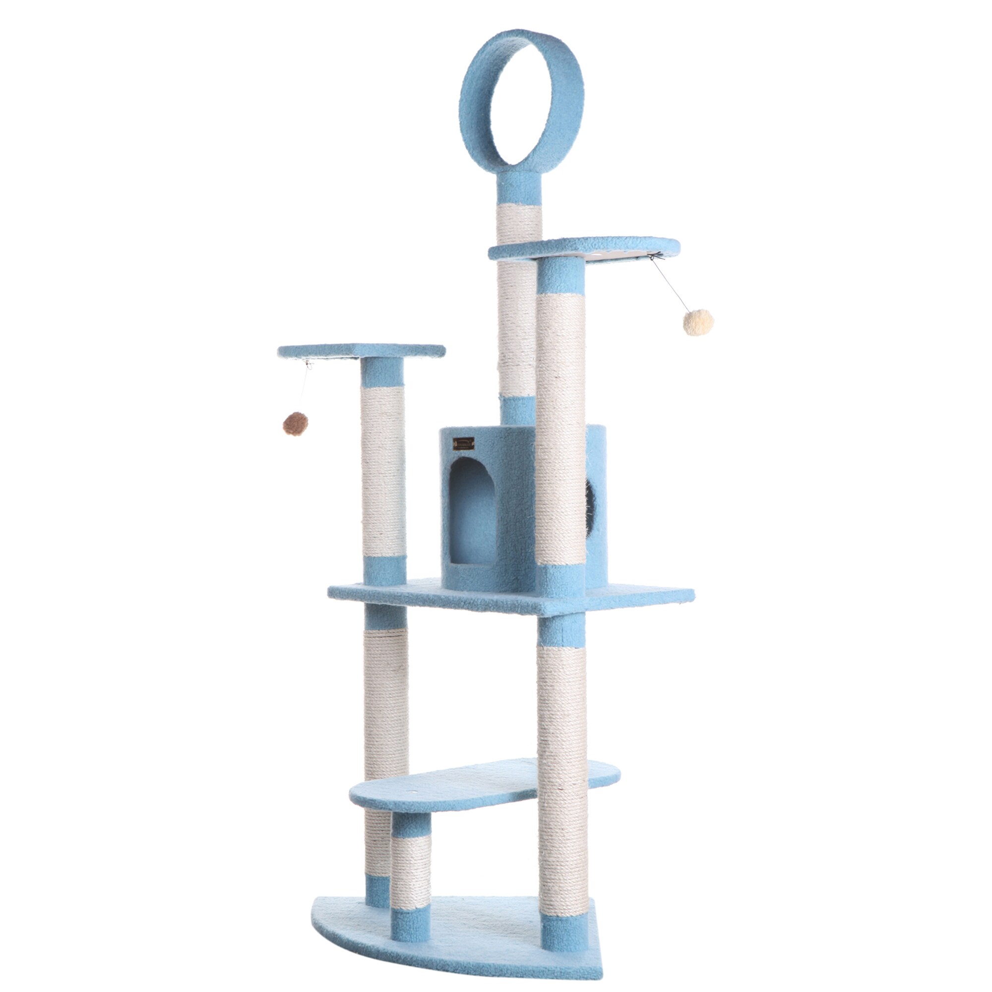Sky Blue 65-Inch Faux Fleece and Sisal Cat Tree