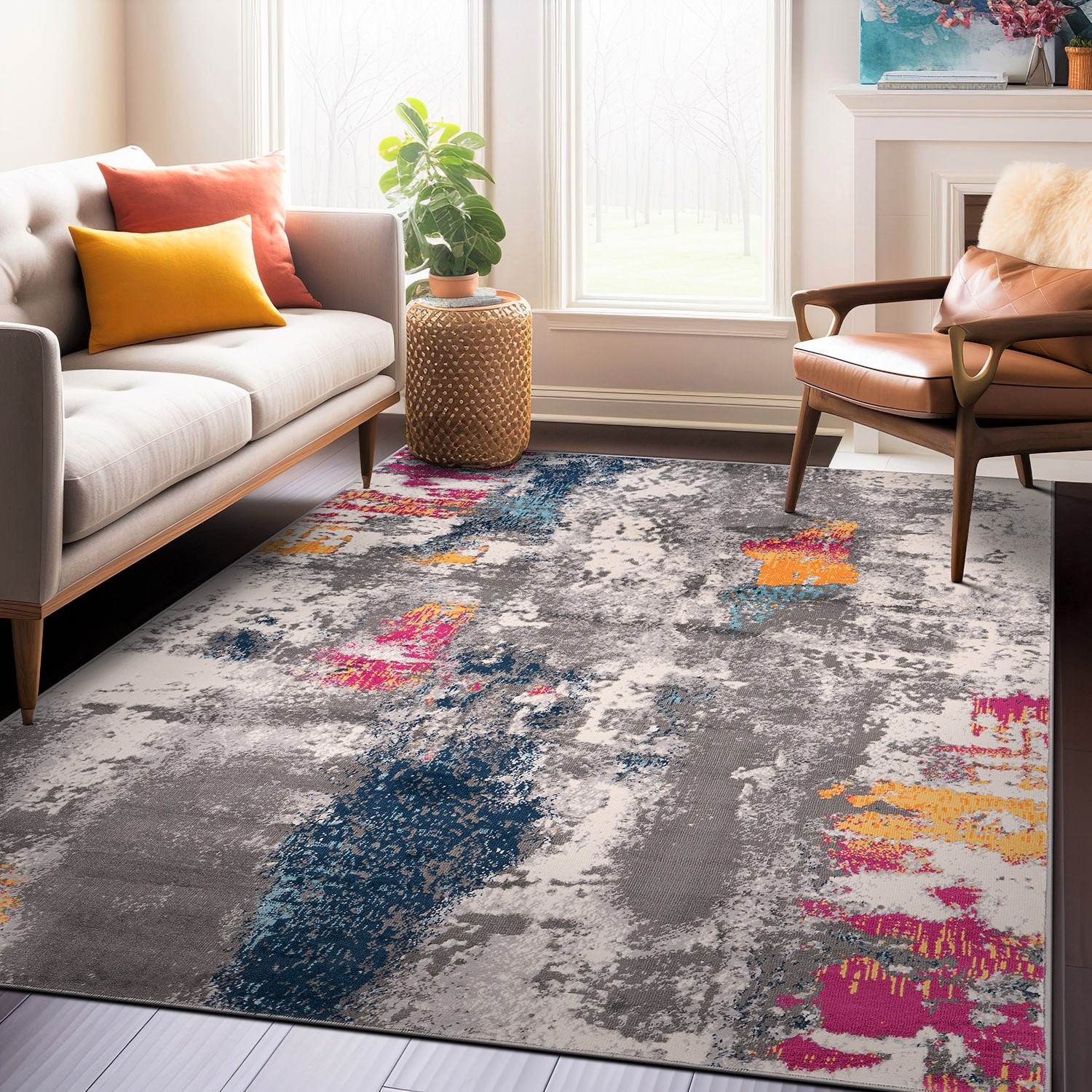 World Rug Gallery 4058MULTI3X5 3 x 5 (ft) Loomed Polypropylene Multi Rectangular Indoor Abstract Vintage Area rug