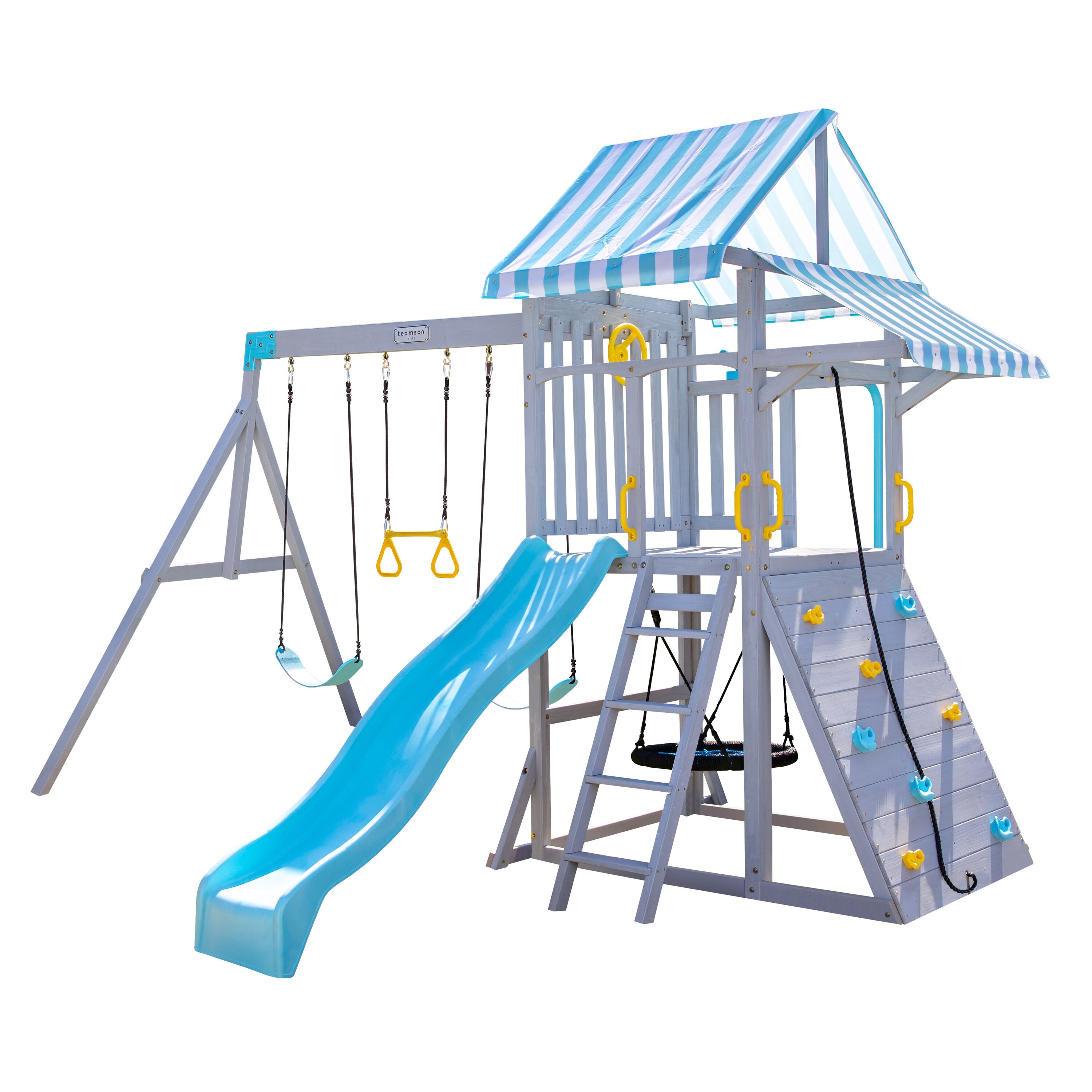 Teamson Kids T-OD-0069-00H SwingScape Residential Wood Swing set with 4 Swings and Slide Included