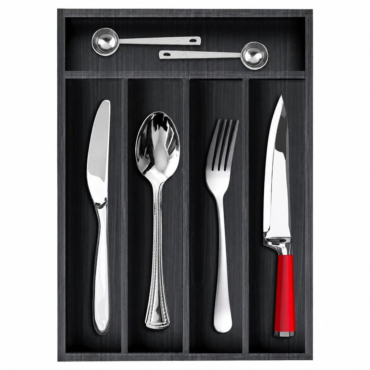 KIWDZFU  Small Kitchen Utensil Organizer Wooden Cutlery Tray Narrow Drawer Divider Black Bamboo Flatware Storage for Silverware Spoons Forks