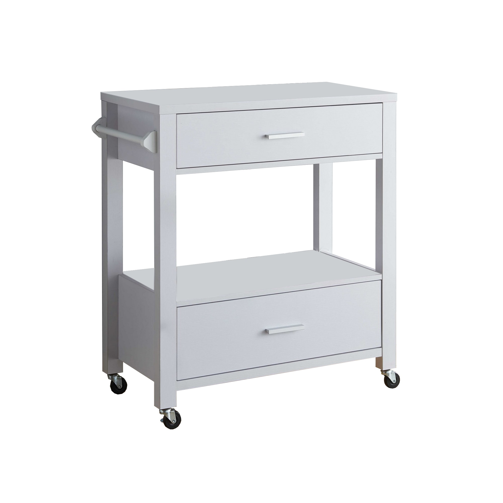 Benzara BM233695 White Composite Base with Mdf Wood Top Kitchen Cart (15.5-in x 31.25-in x 35-in)