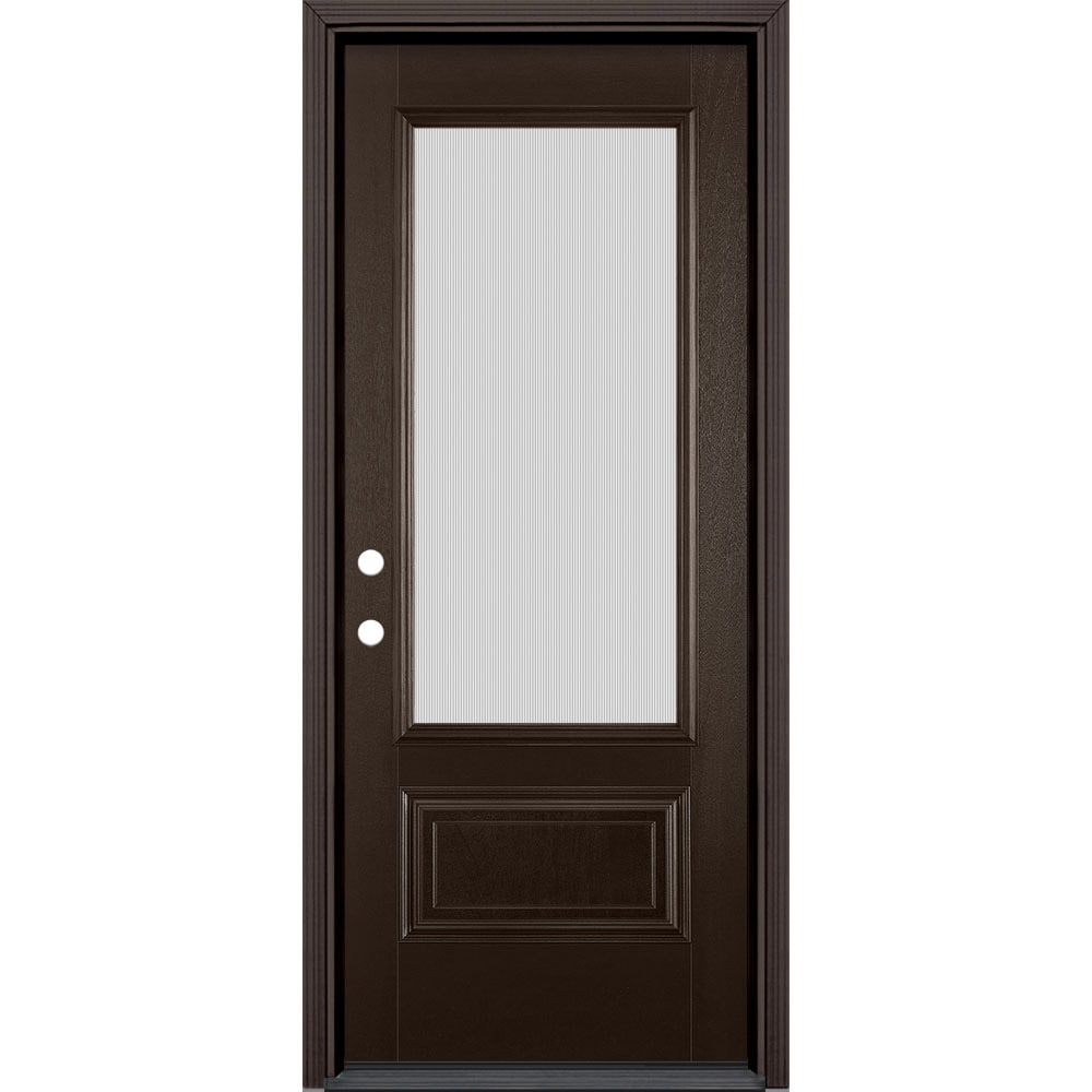 Masonite 629930 32-in x 80-in x 4-9/16-in Fiberglass 3/4 lite Right-hand inswing Walnut Stained Prehung Front Door with Brickmould Insulating core