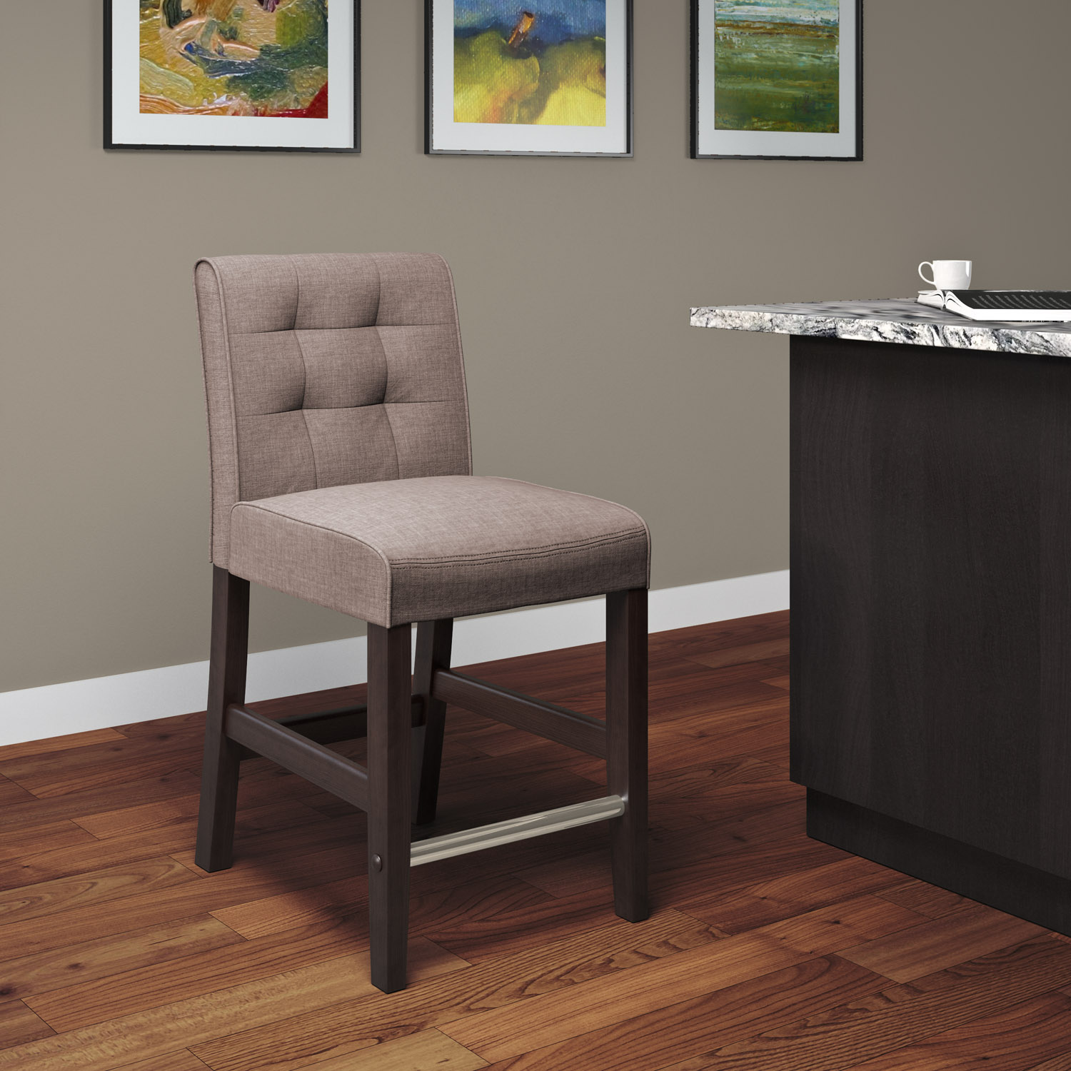 Antonio Gray Tweed Fabric Counter Height Bar Stool with Espresso Rubberwood Legs