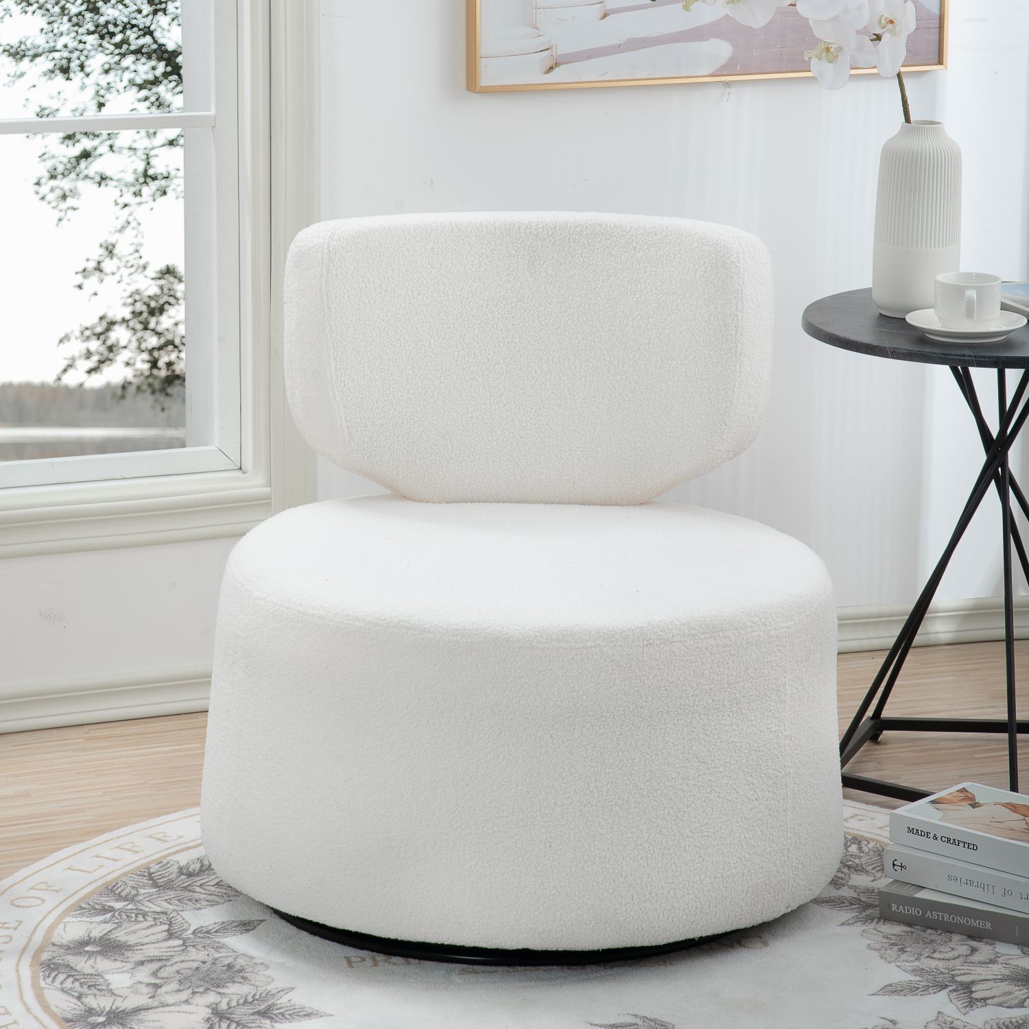 JASMODER Modern White Linen Accent Chair in the Chairs department at ...