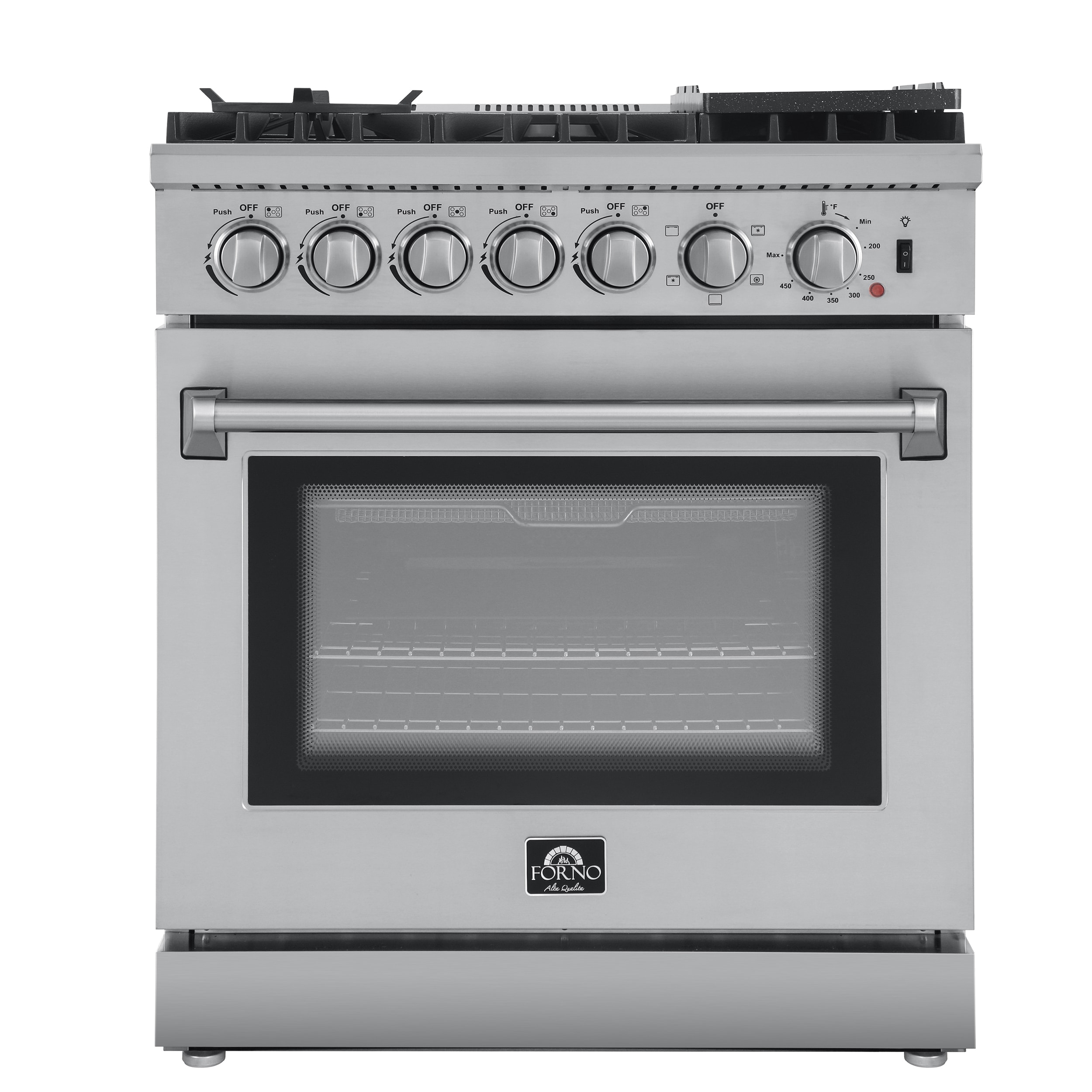 FORNO Lazio 30-in Standard 5 Burners Air Fry Freestanding Dual Fuel Range  (Stainless Steel) in the Single Oven Dual Fuel Ranges department at