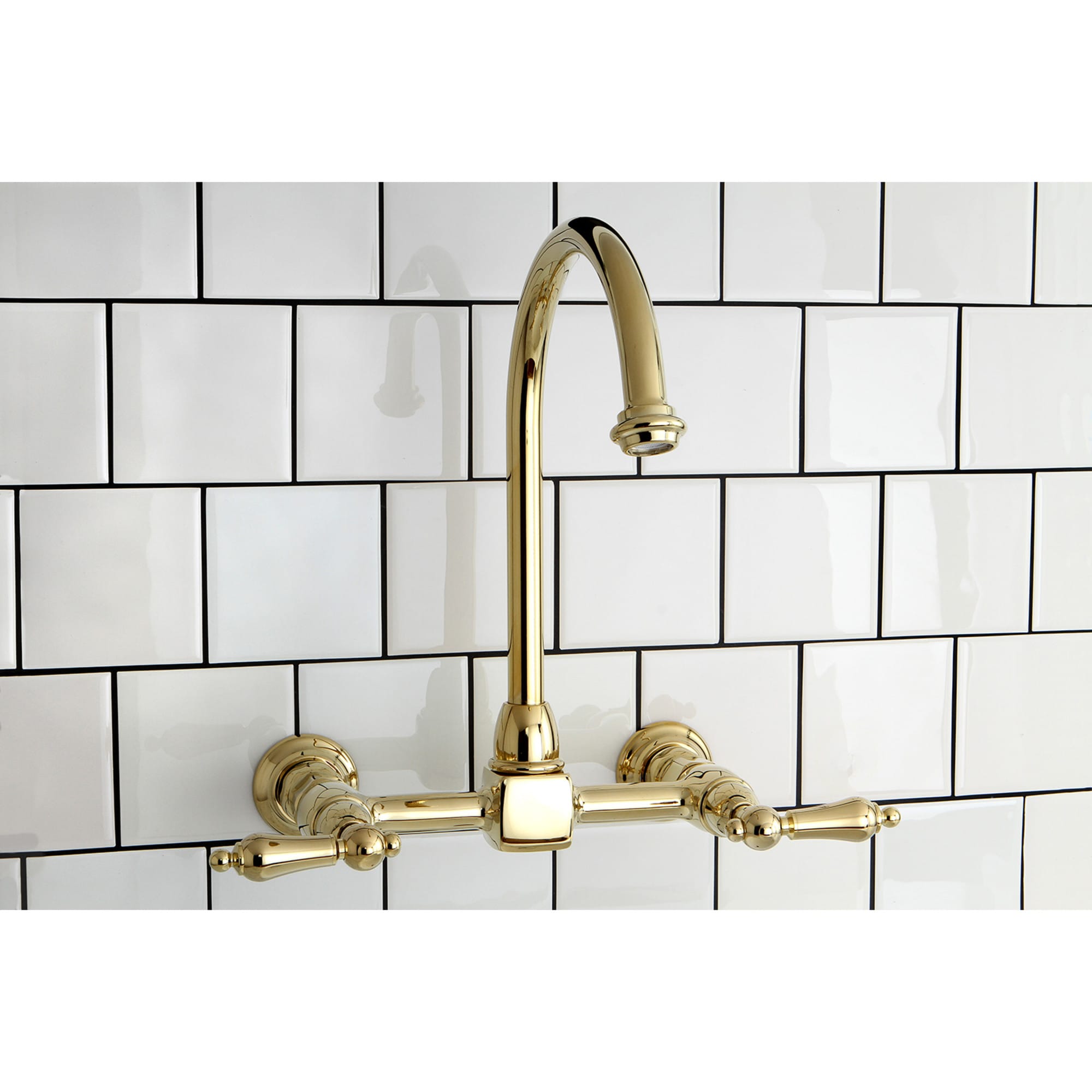 Kingston Brass WLKS1292AL Restoration Polished Brass Double Handle Wall-mount Kitchen Faucet