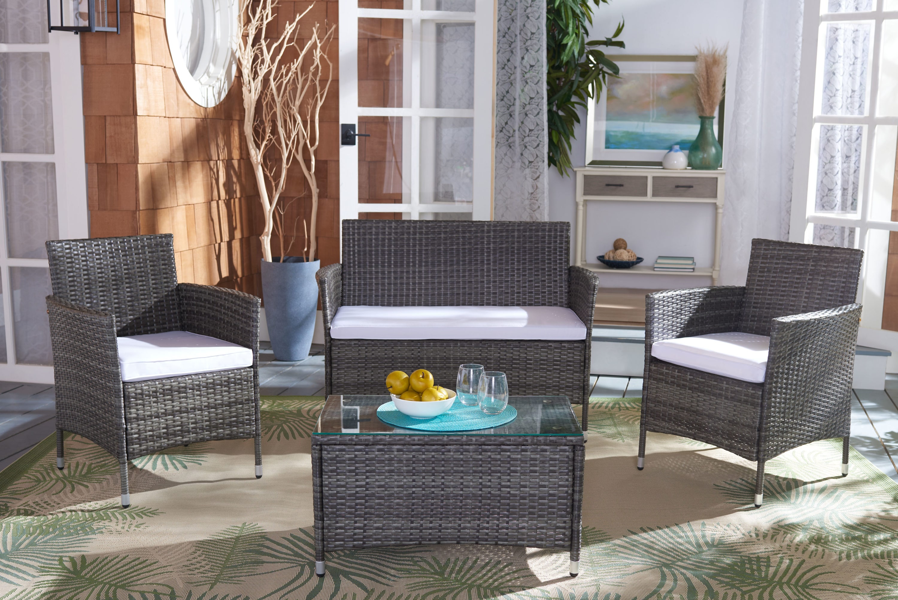 Bandele 4 Piece Grey Wicker Patio Set with Cushions